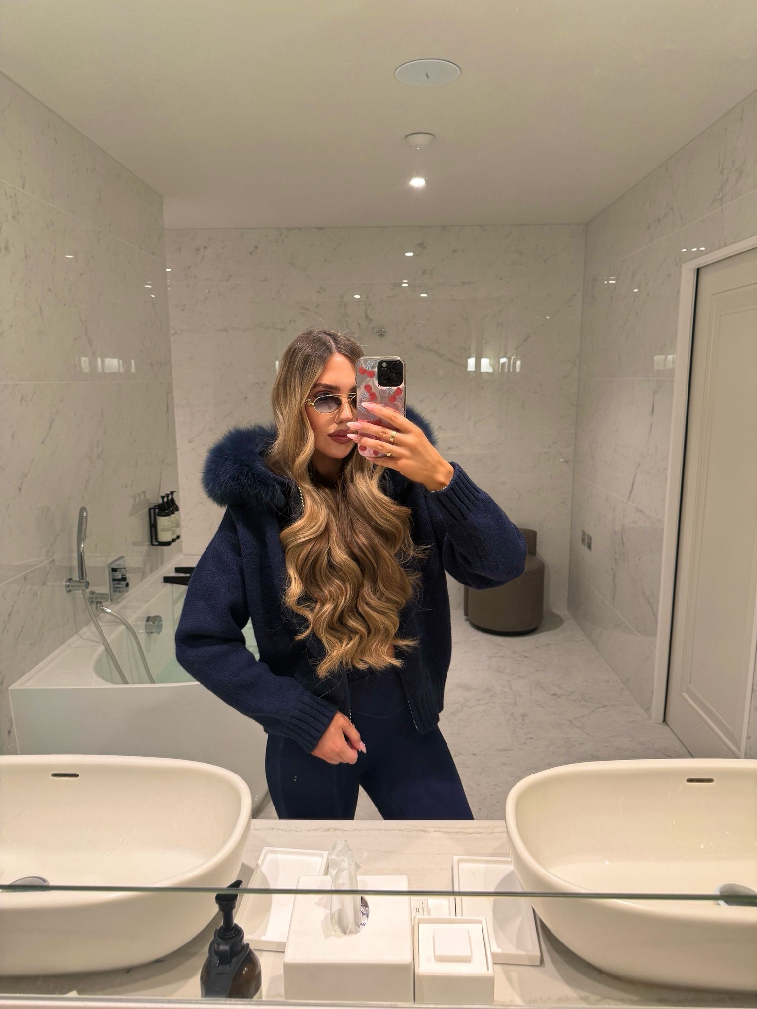 Luxury Fur Cardigan Jacket - Navy PRE ORDER