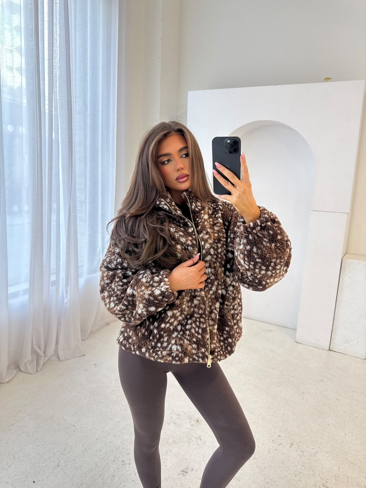 Bambi gold zip fleece - brown