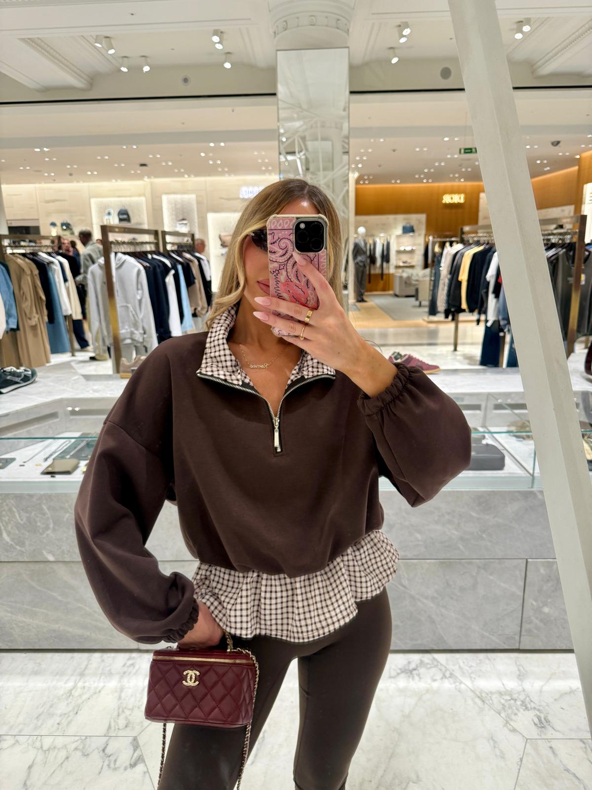 Gingham sweater - brown