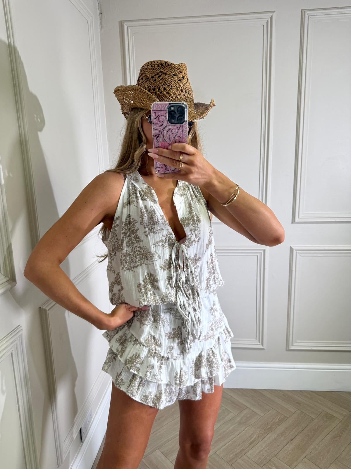 Toile tie playsuit - beige