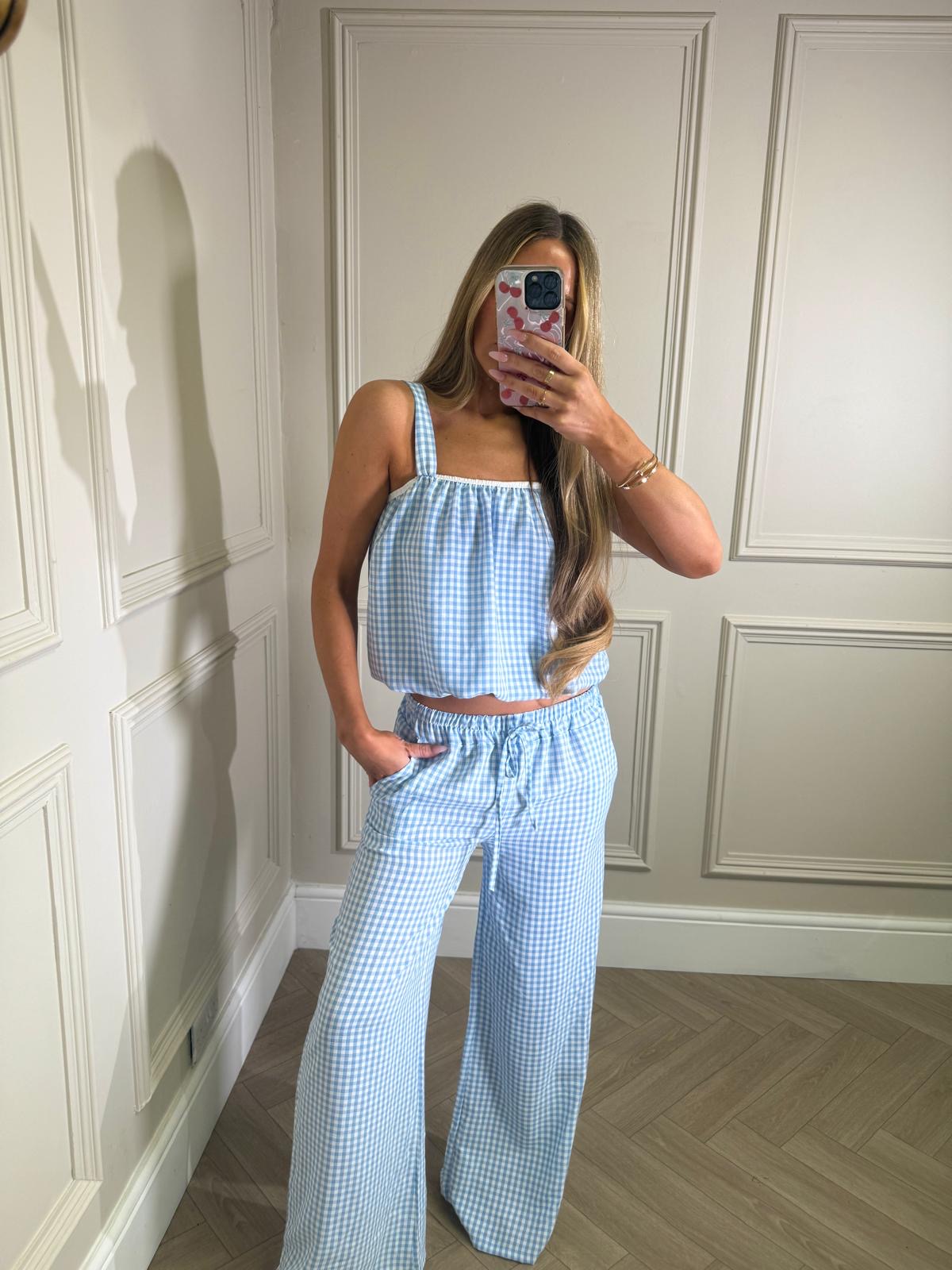 Gingham trouser co-ord - baby blue