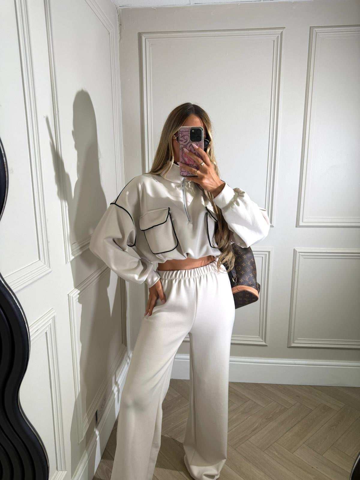 Contrast pocket tracksuit - beige