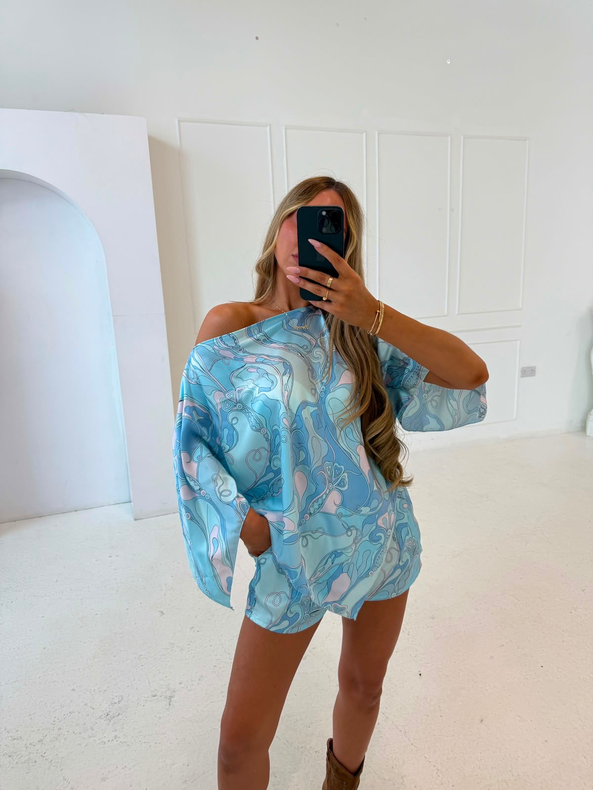 Cape print top co-ord - baby blue
