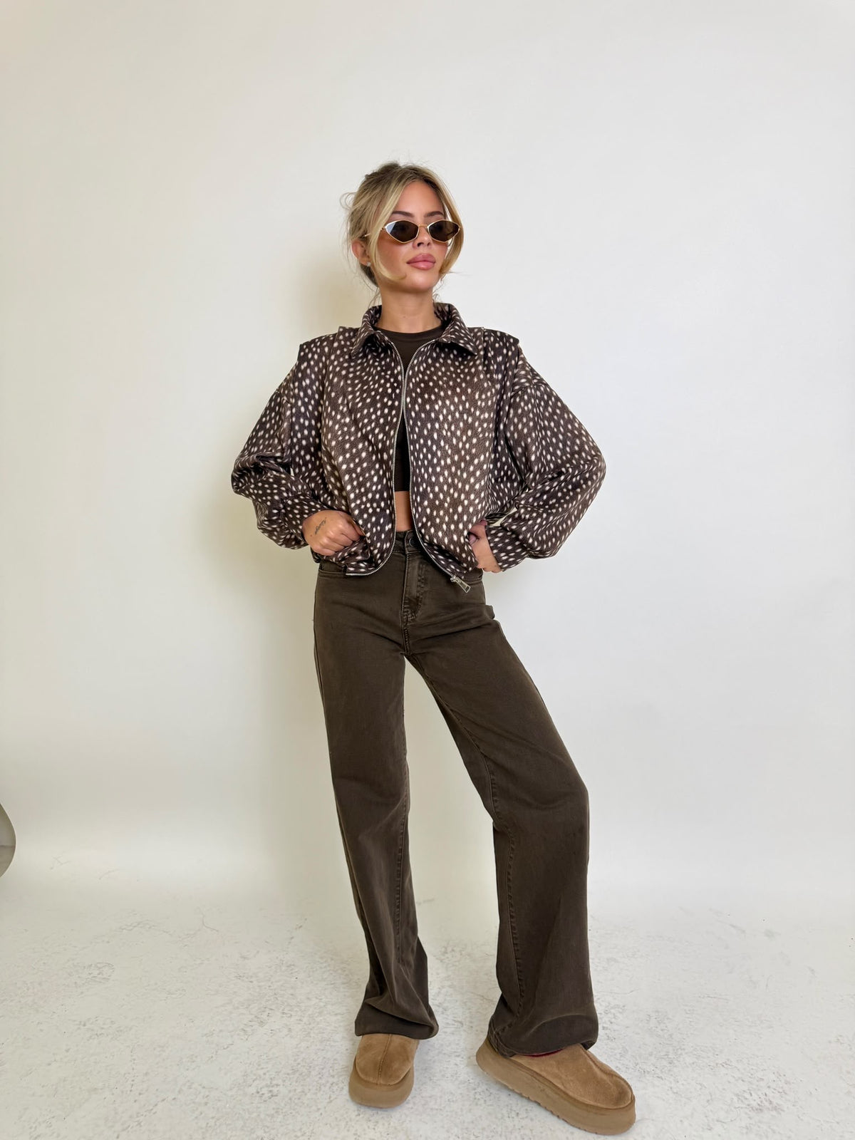 Fawn collar bomber jacket - brown