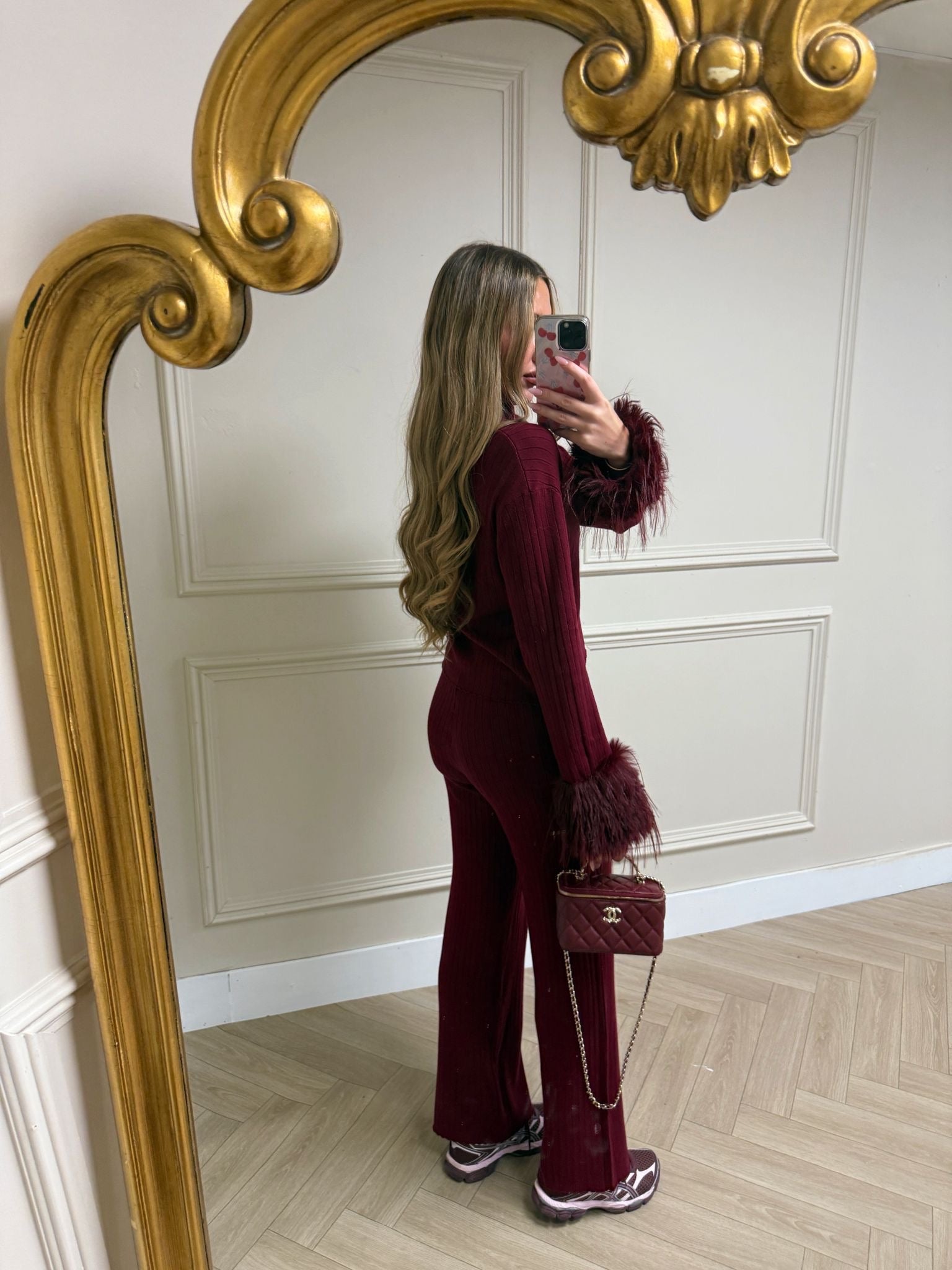Fur cuff lounge set - wine