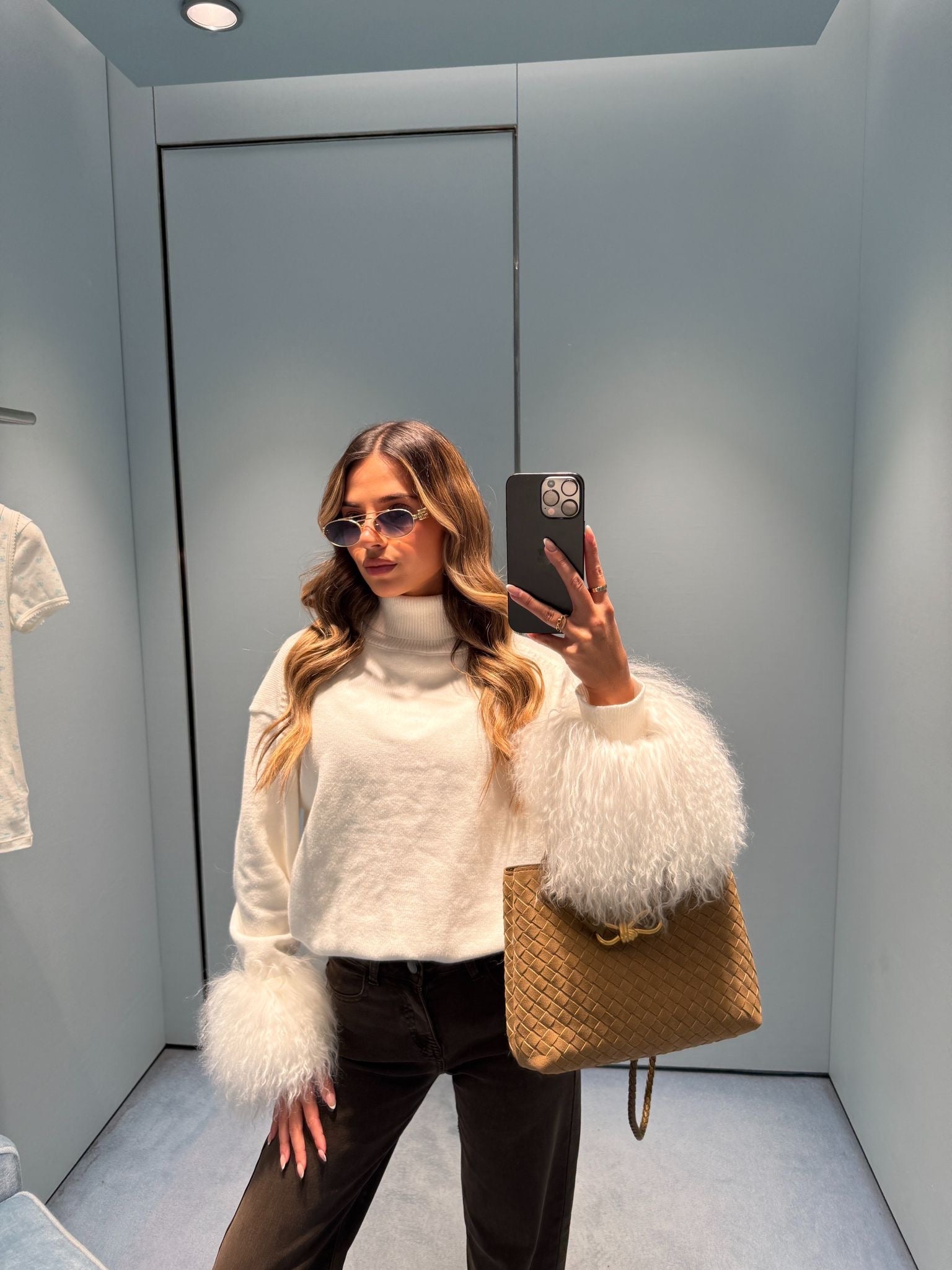 Valentina Fur Cuff Jumper - white