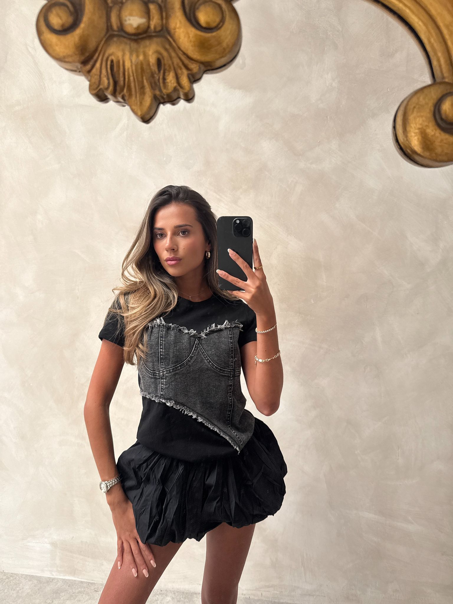 Denim corset tshirt - grey