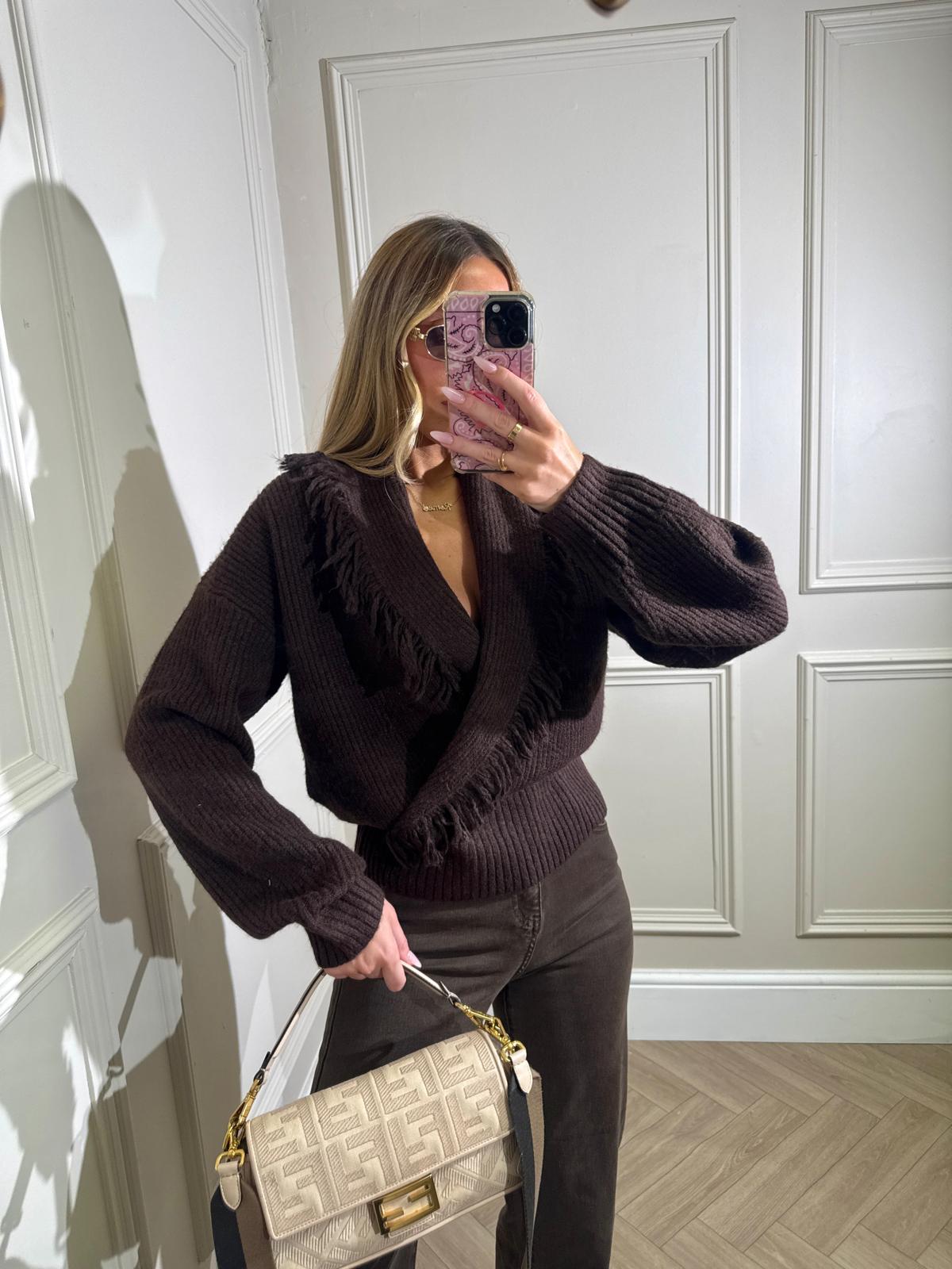 Fringe knit jumper - chocolate