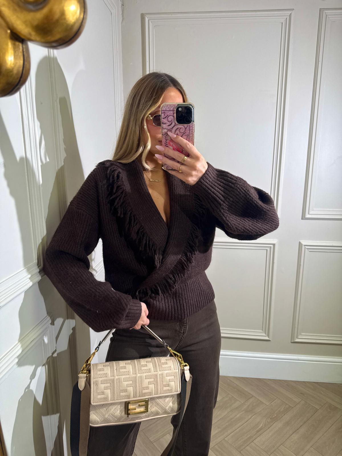 Fringe knit jumper - chocolate