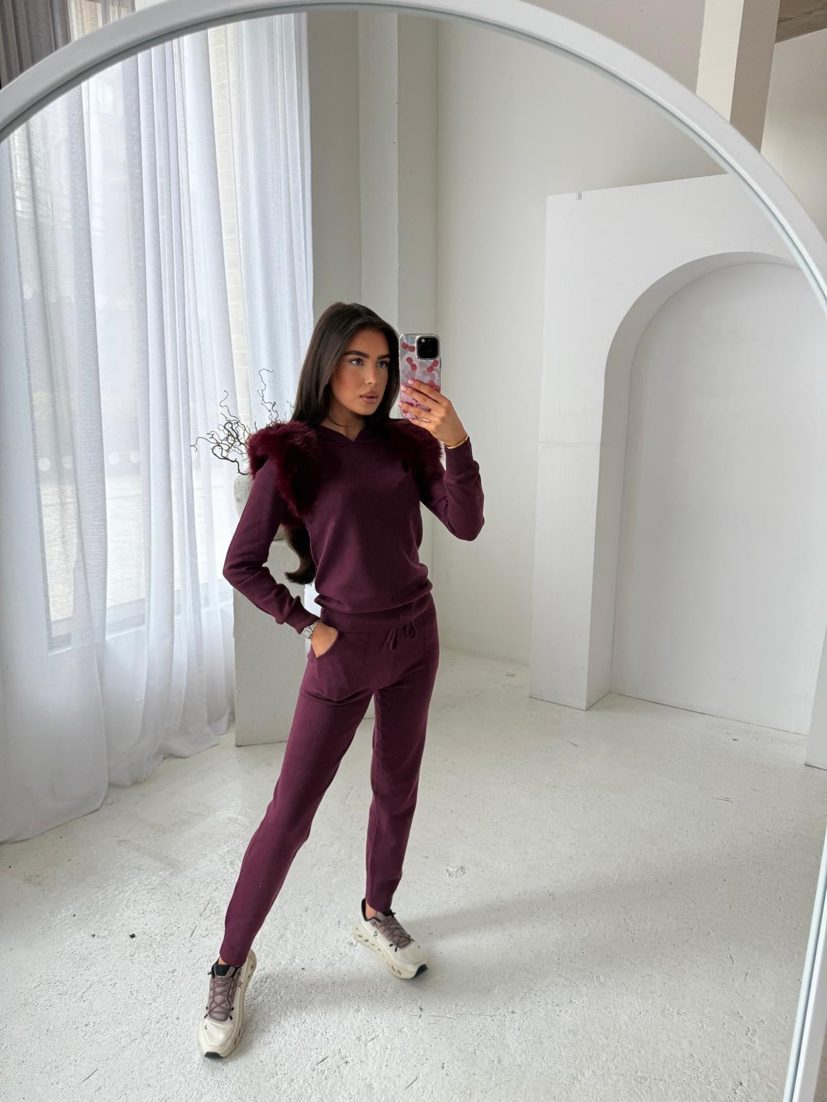 Fur knit tracksuit - burgundy