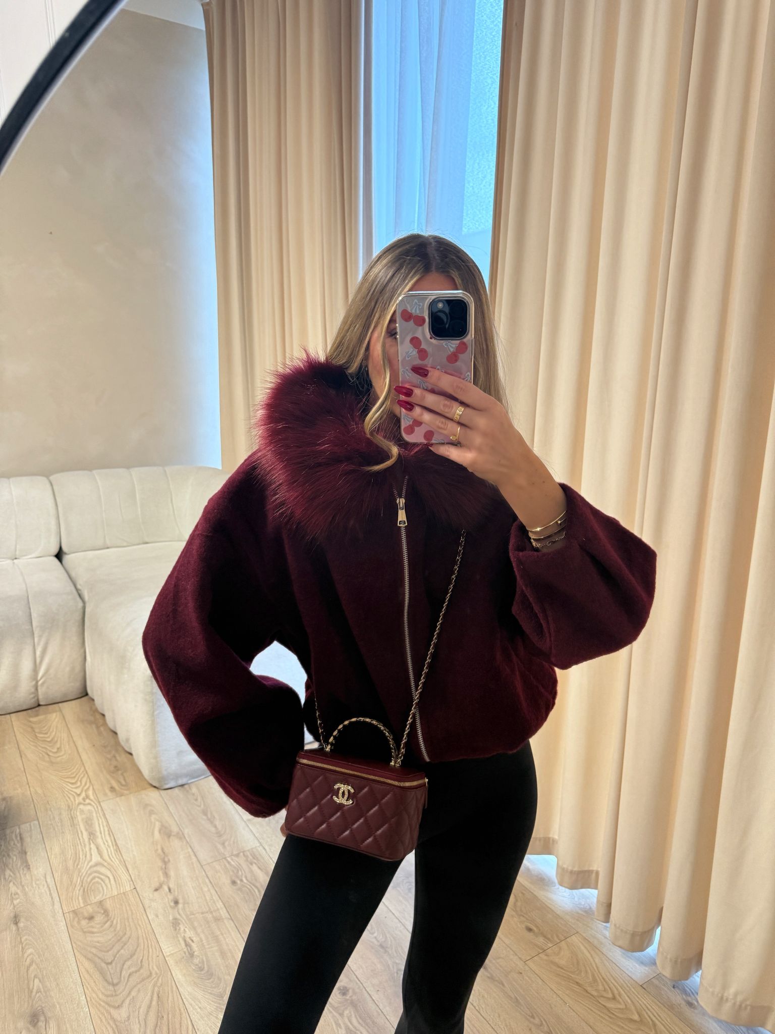 FIFI fur collar jacket - wine