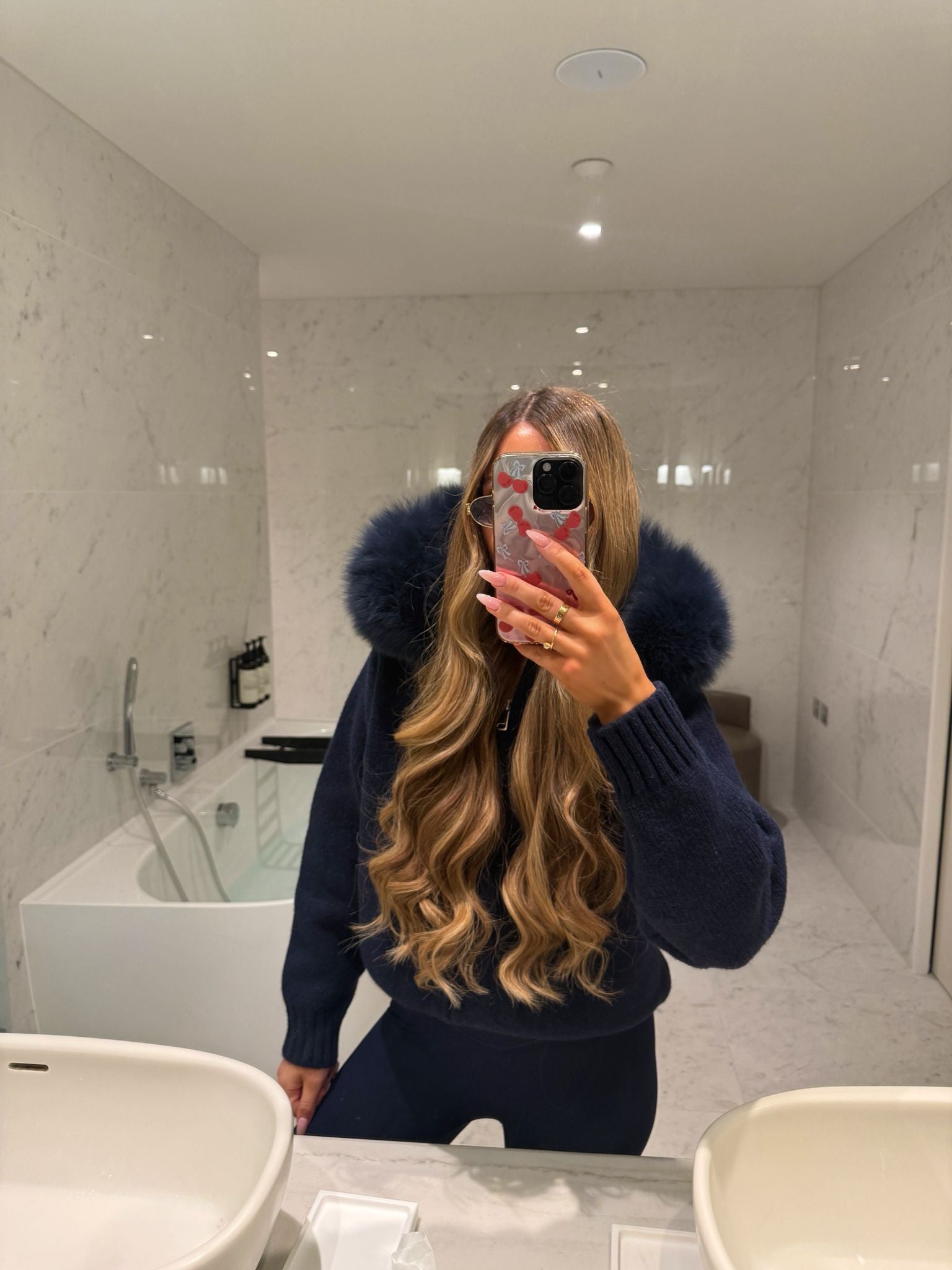 Luxury Fur Cardigan Jacket - Navy