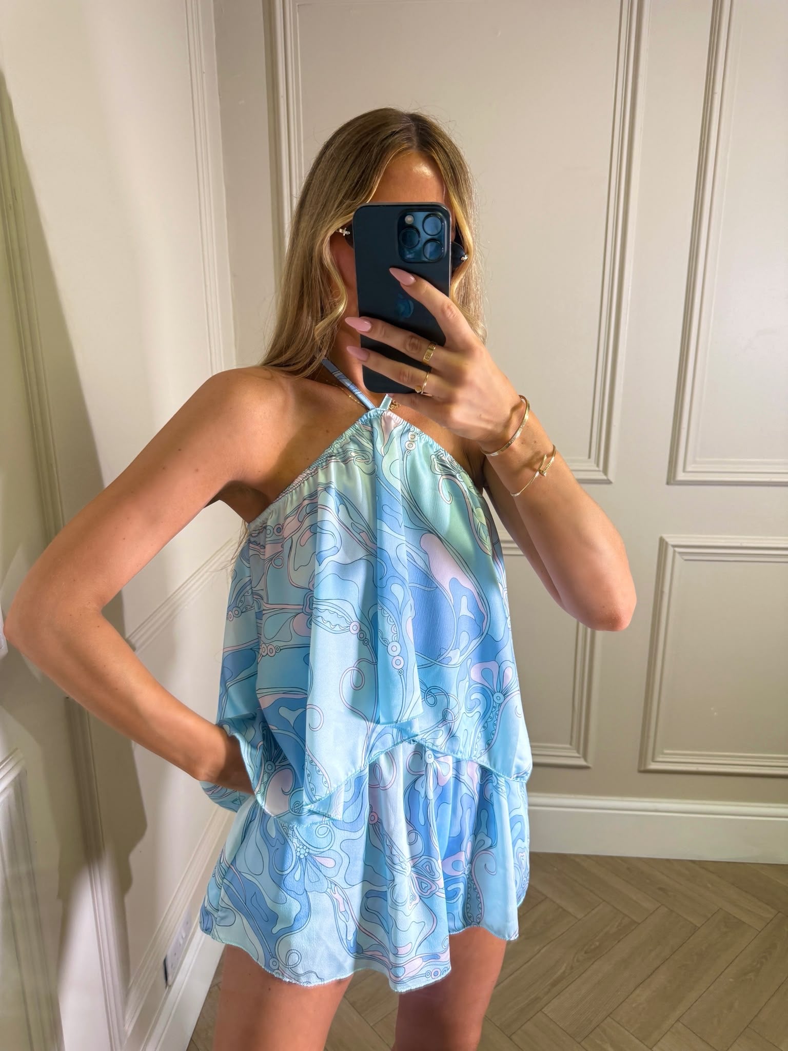 Jasmin print short co-ord - blue