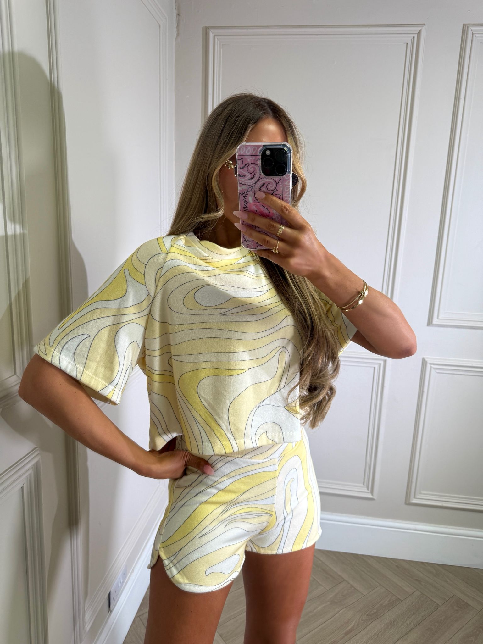 Towelling pattern short set - yellow