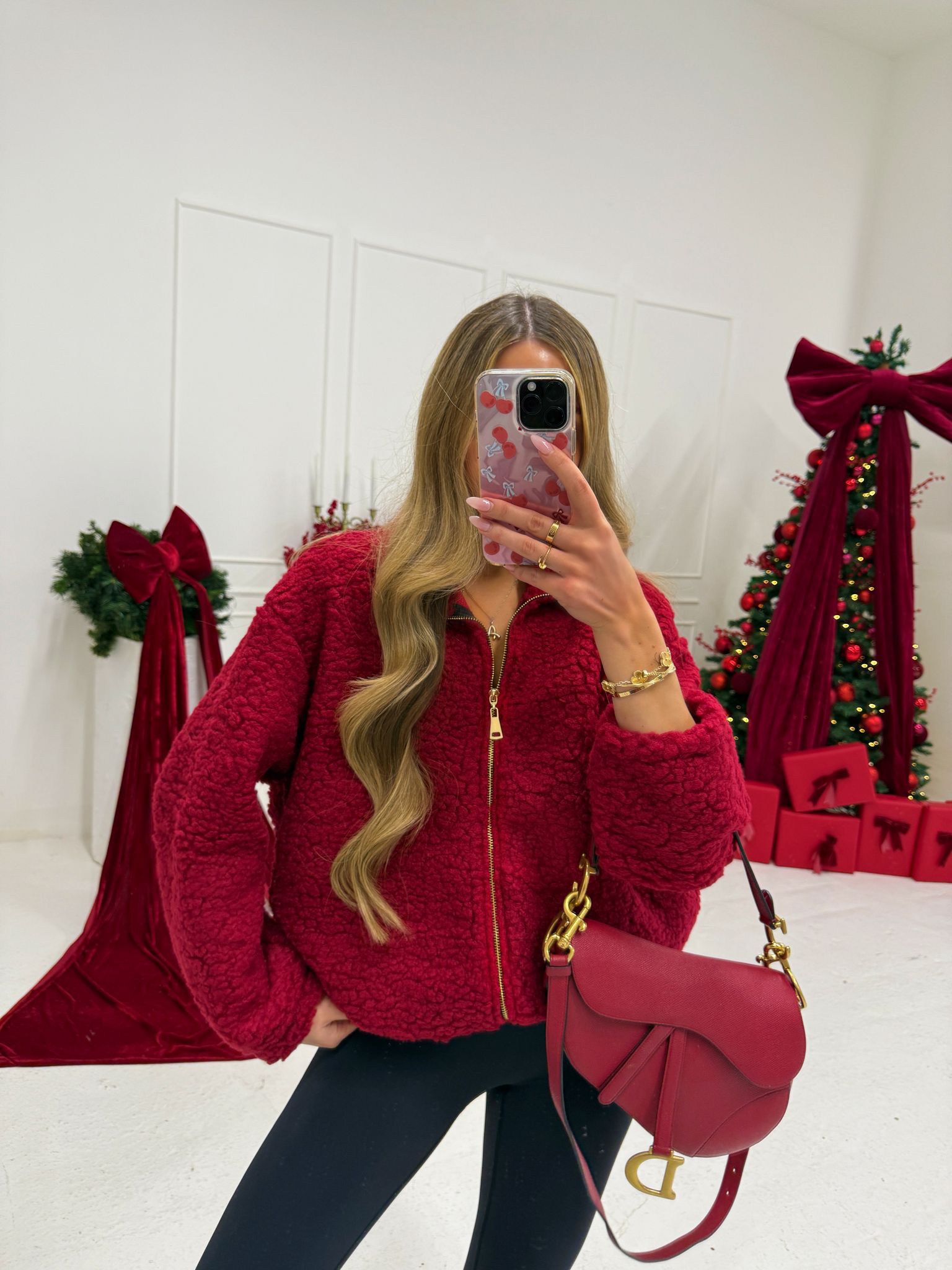 Teddy Gold Zip Jacket - Red