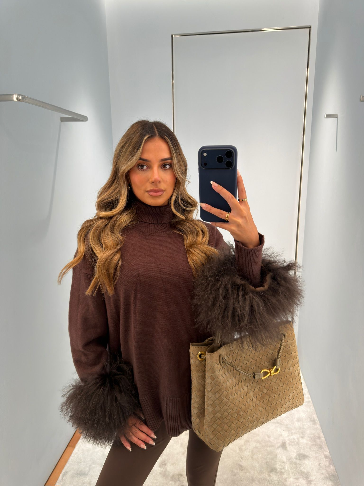 Valentina Fur Cuff Jumper - Chocolate - PRE ORDER