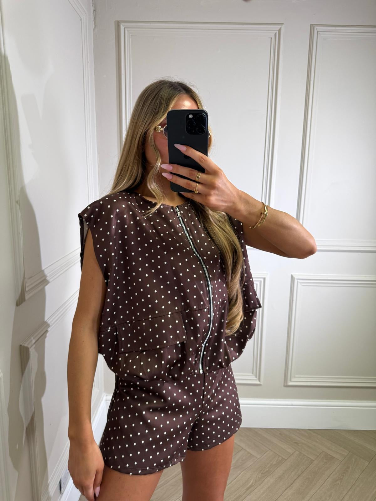 Bria short sleeve dot set - brown