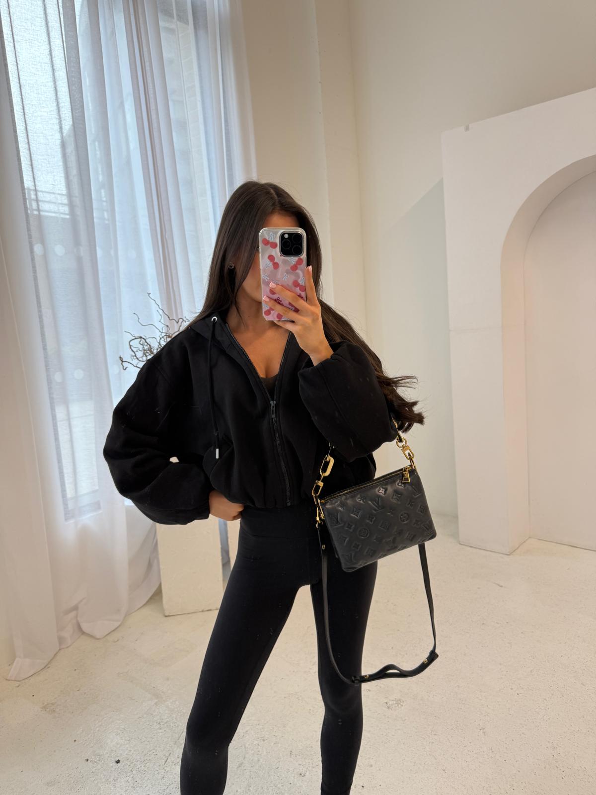 Bubble hem Zip Jumper - Black