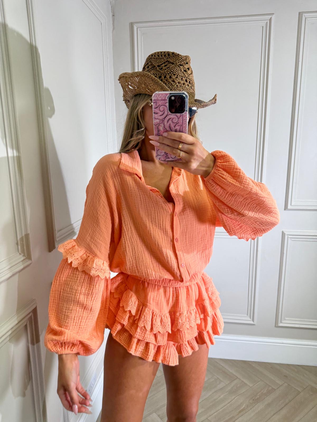 Grandad collar cheesecloth co-ord - orange