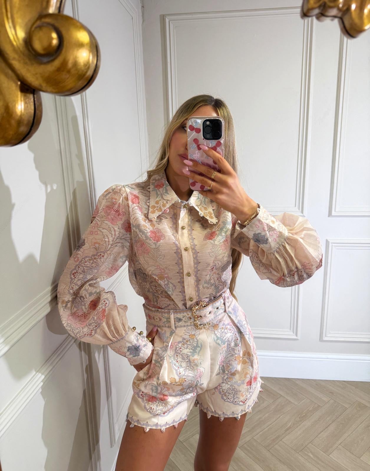 Floral collar co-ord - beige