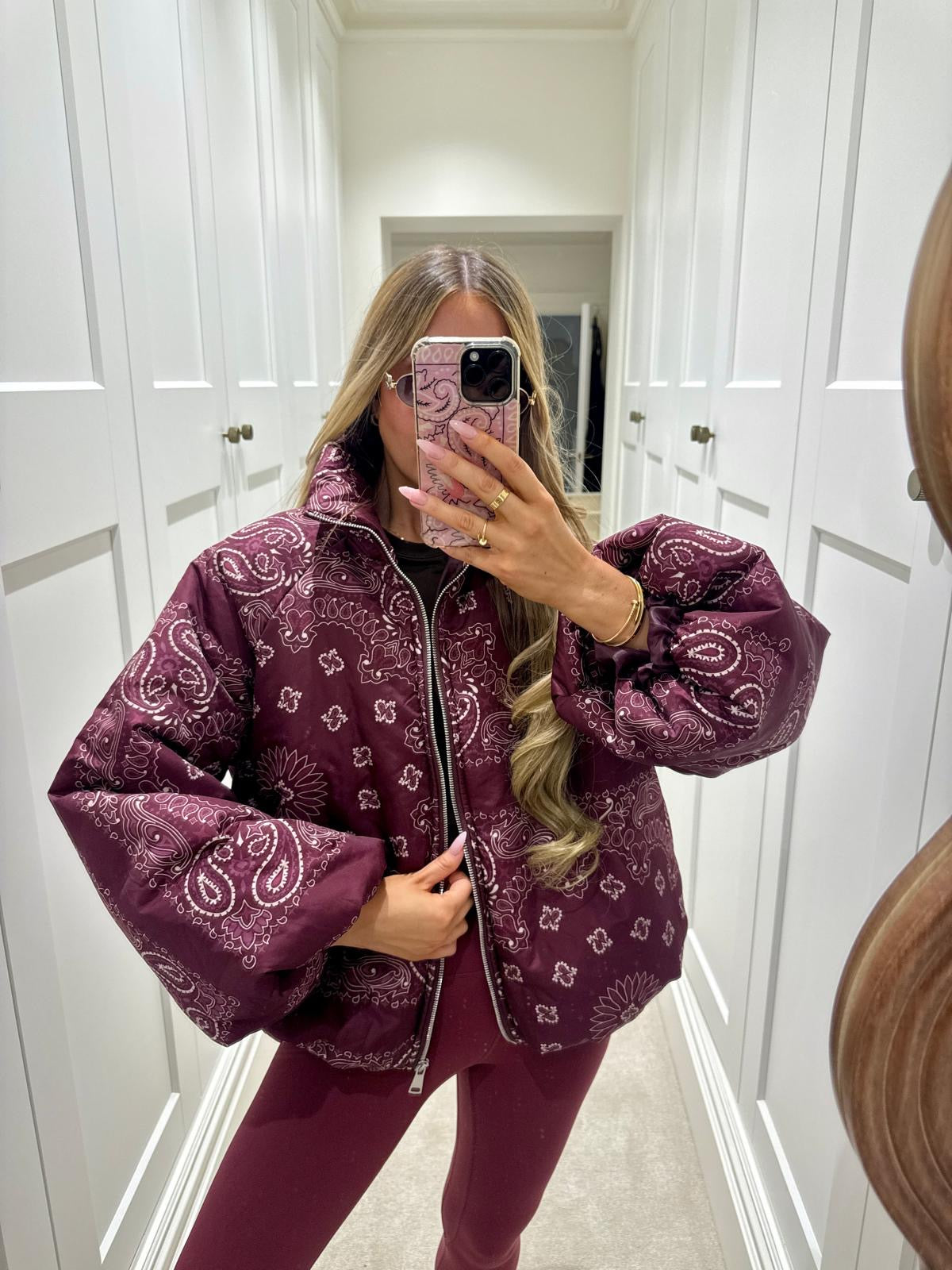 Bandana puffa jacket - wine
