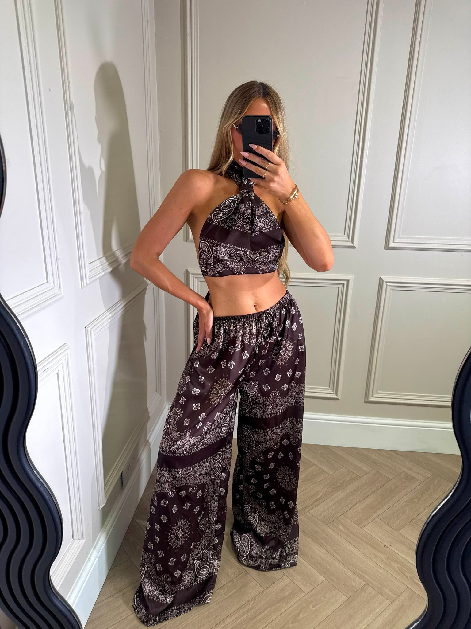 Bandana halter neck trouser set - brown