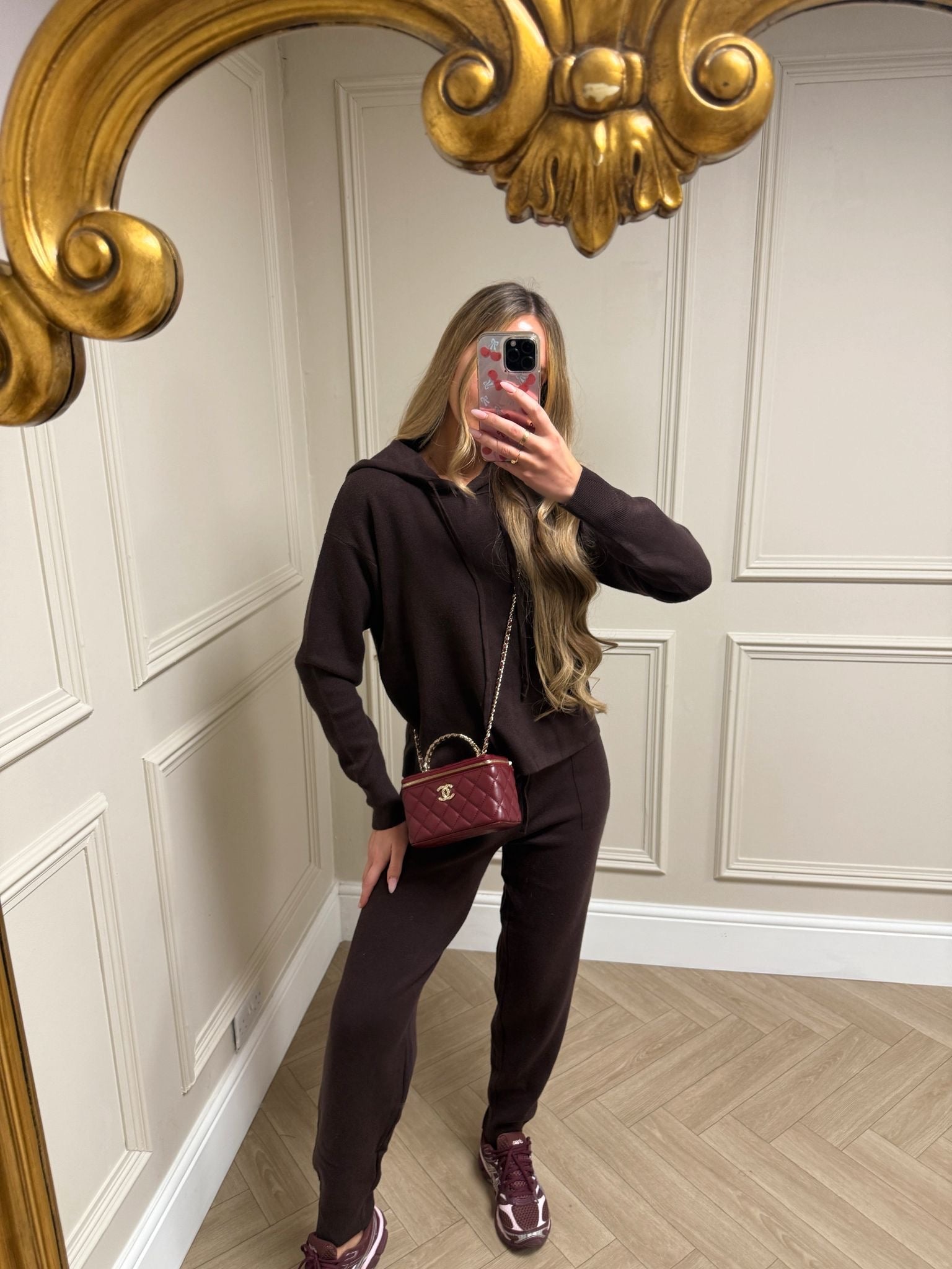 Knit hoodie lounge set - brown