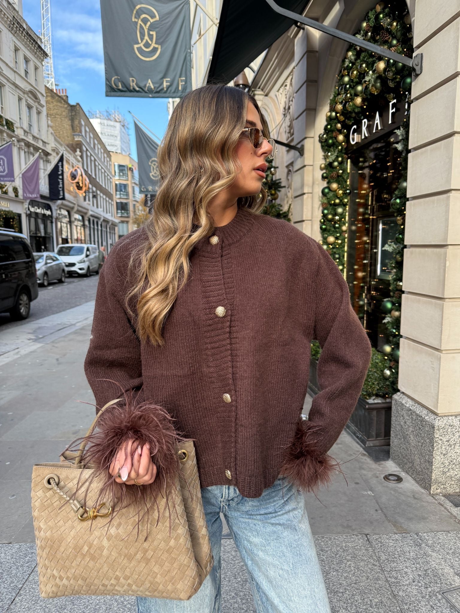 Fur cuff Cardigan - brown