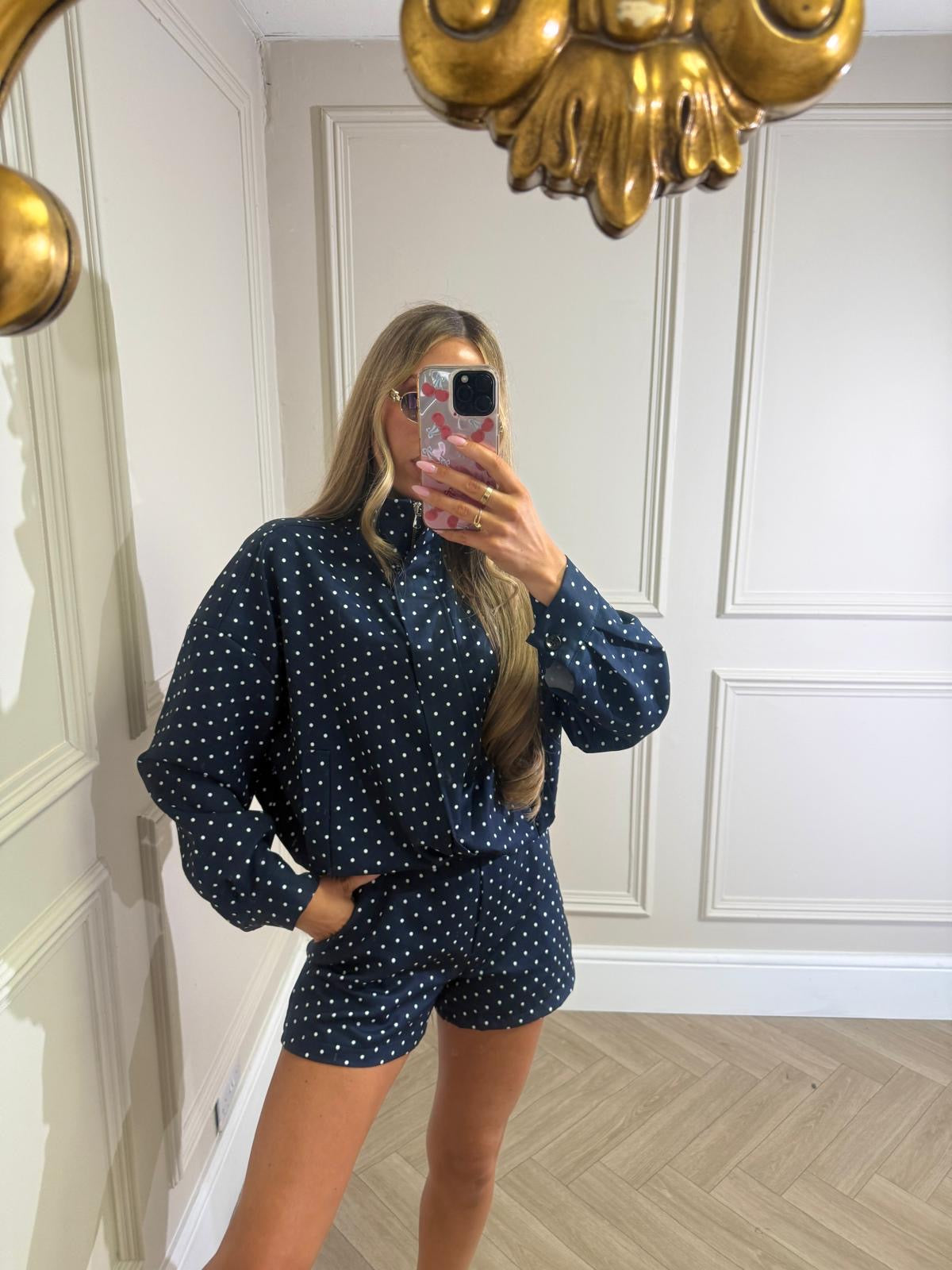 Polka dot jacket set - navy