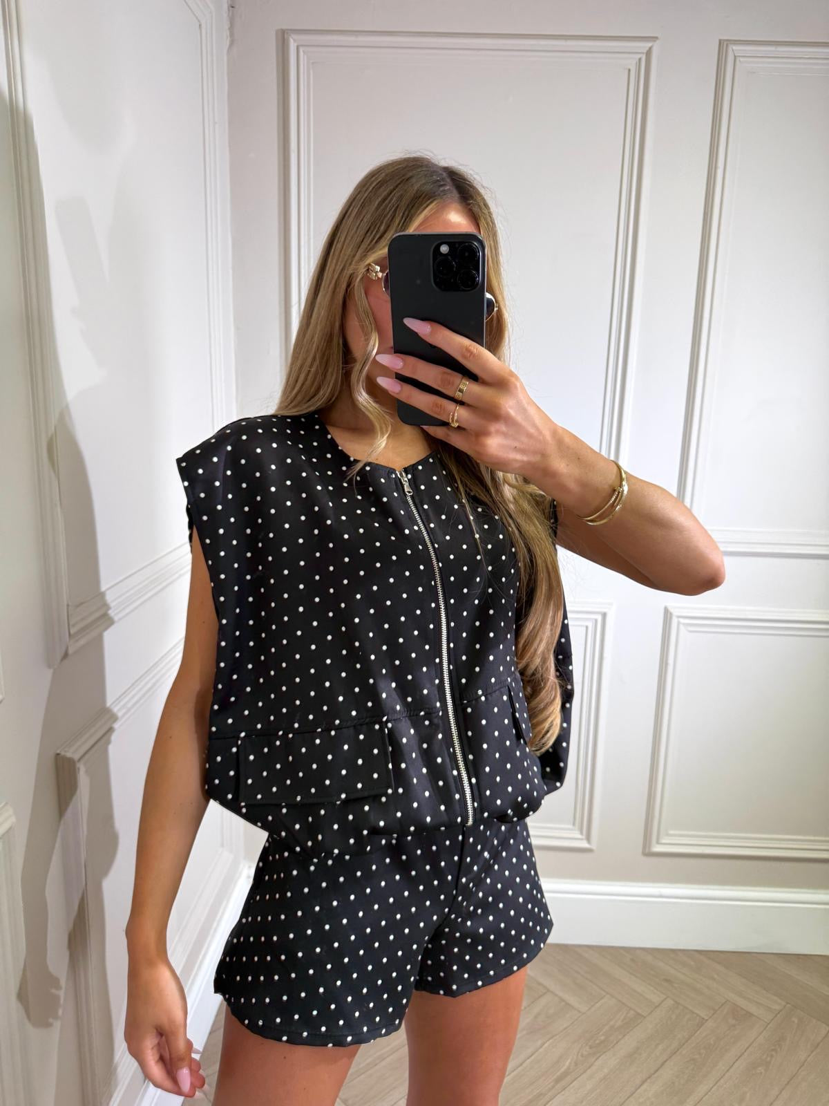 Bria short sleeve dot set - black
