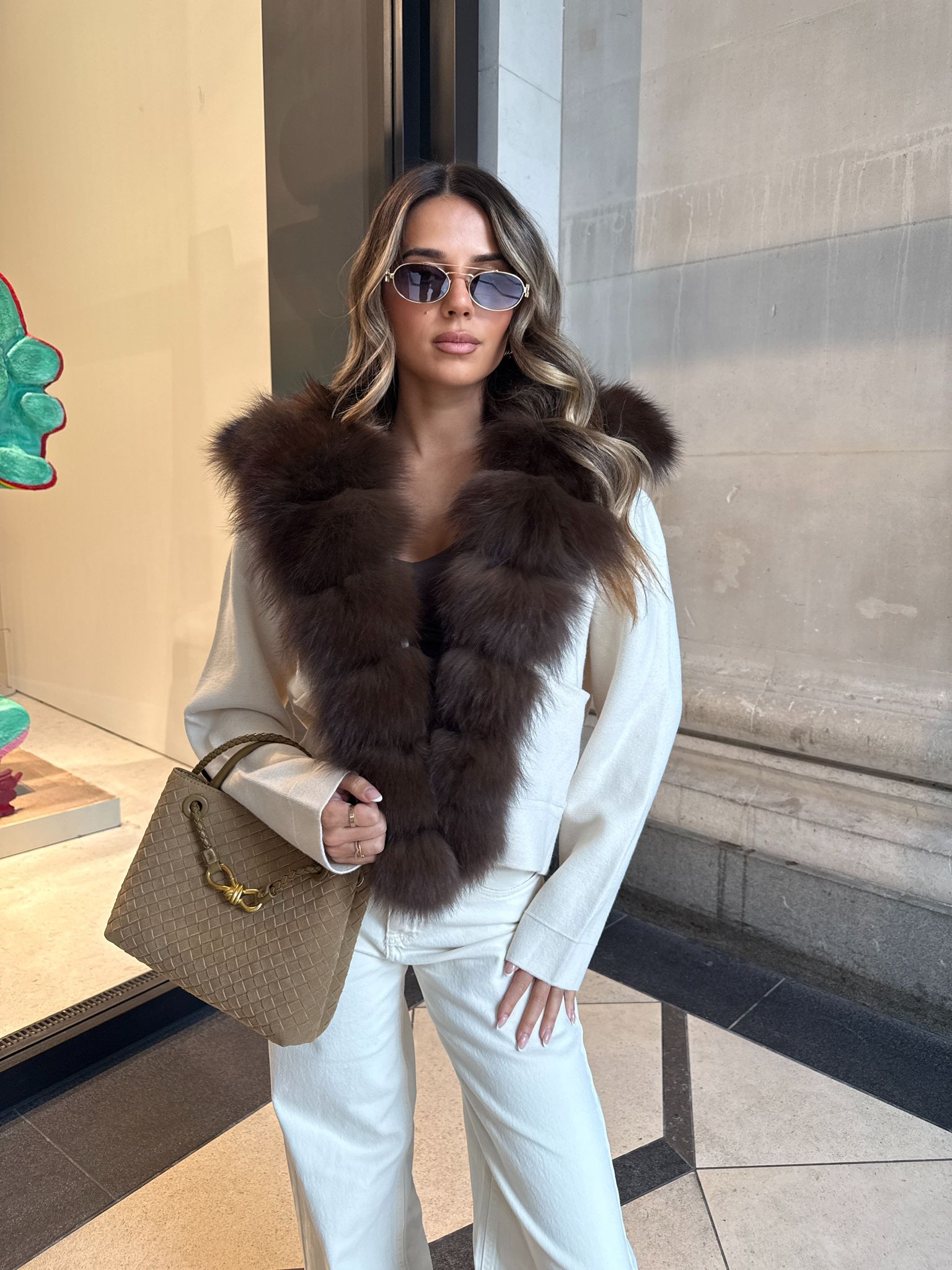 Dolce Luxury Fur Cardigan Jacket - cream