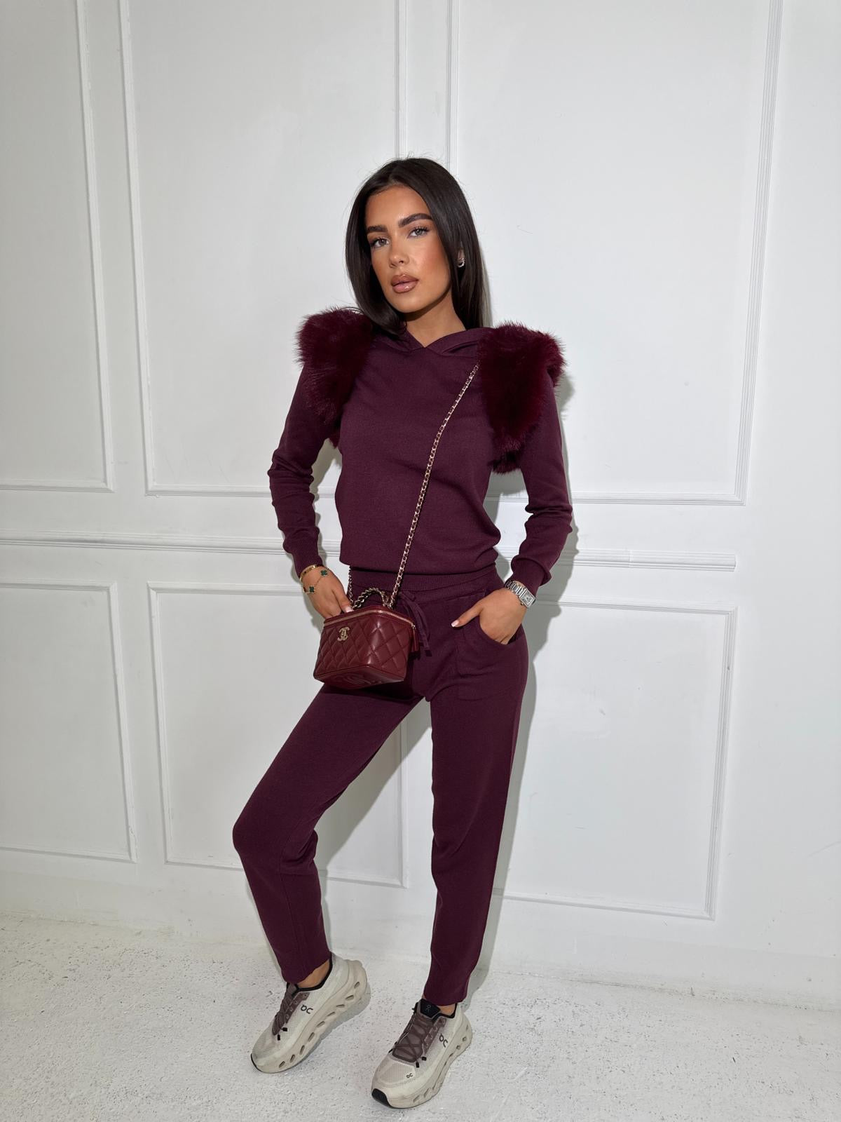 Fur knit tracksuit - burgundy