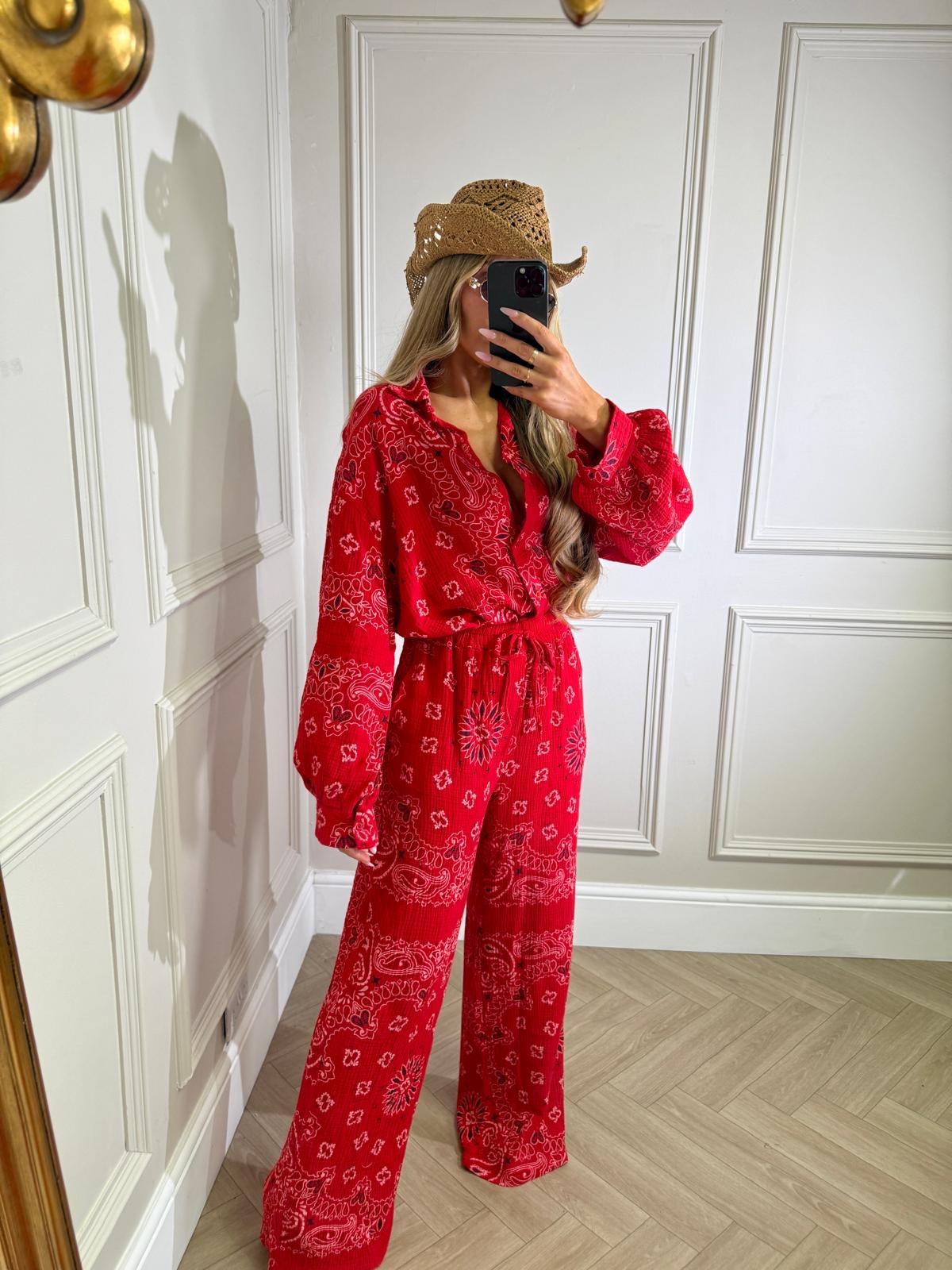 Bandana linen trouser set - red