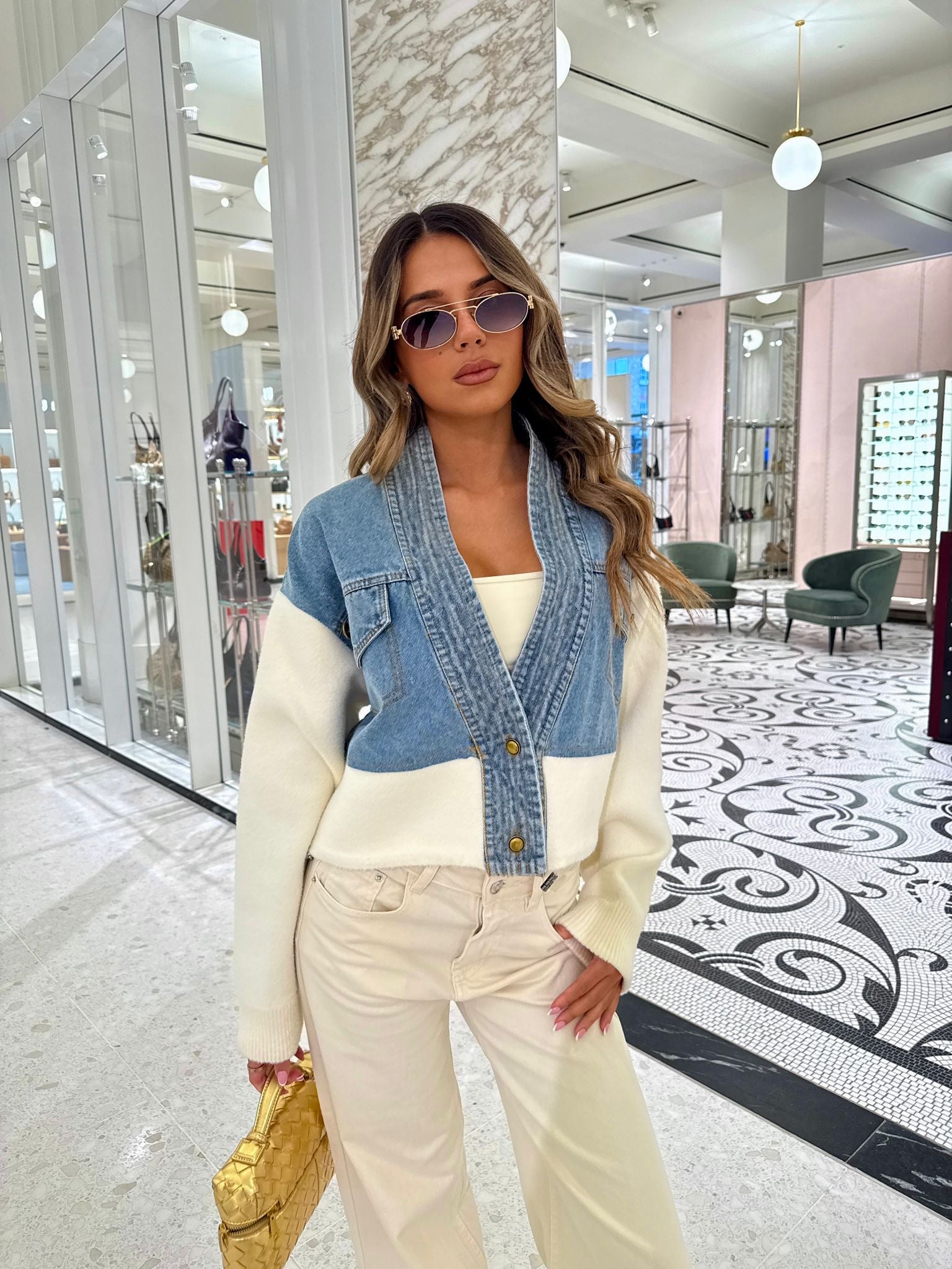 Denim contrast jacket with cream