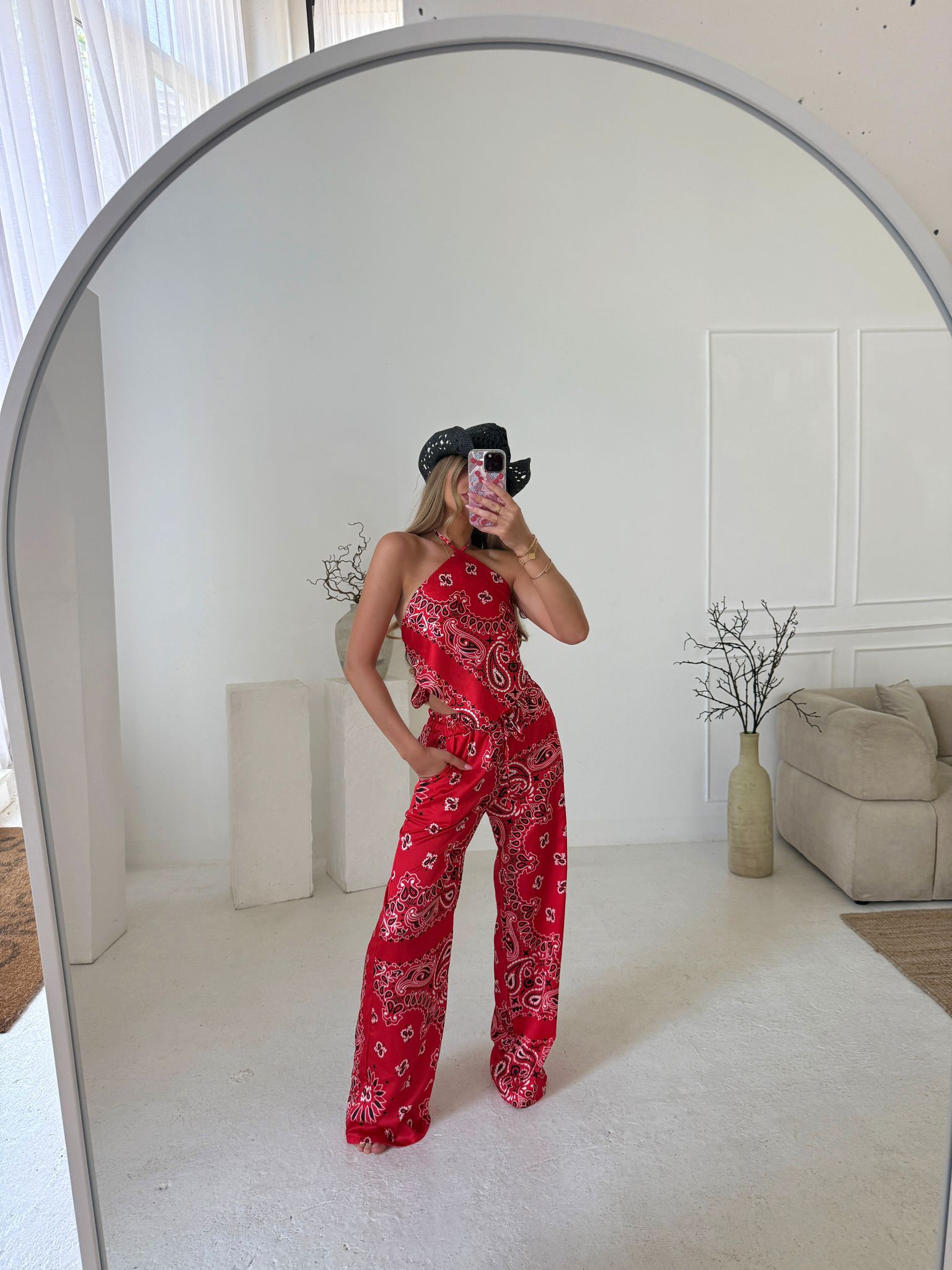 Bandana Trouser Set - Red
