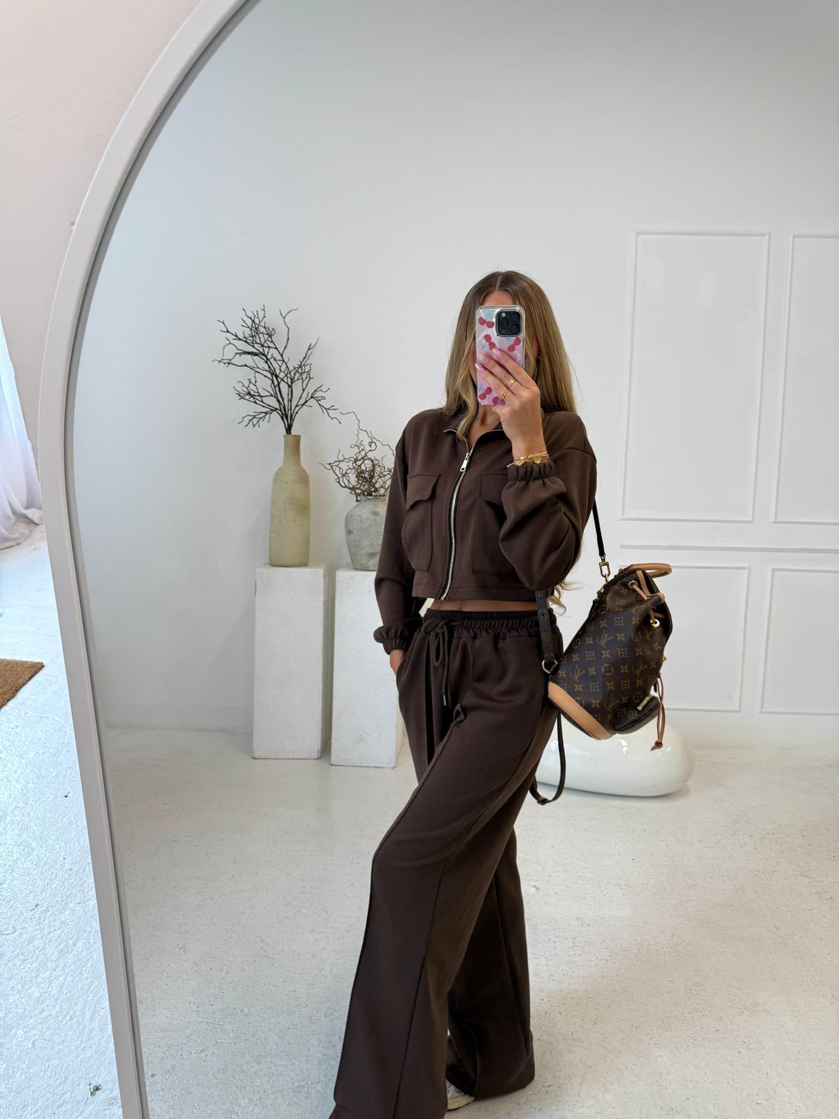 Gold zip pocket tracksuit - brown