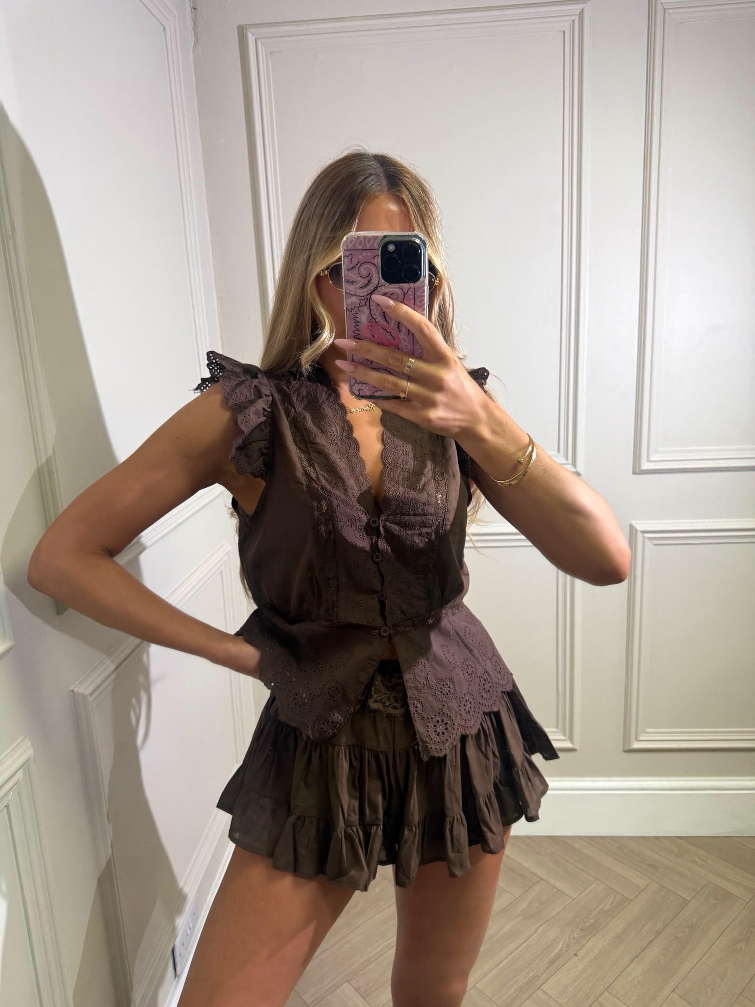 Luxury skort lace set - brown