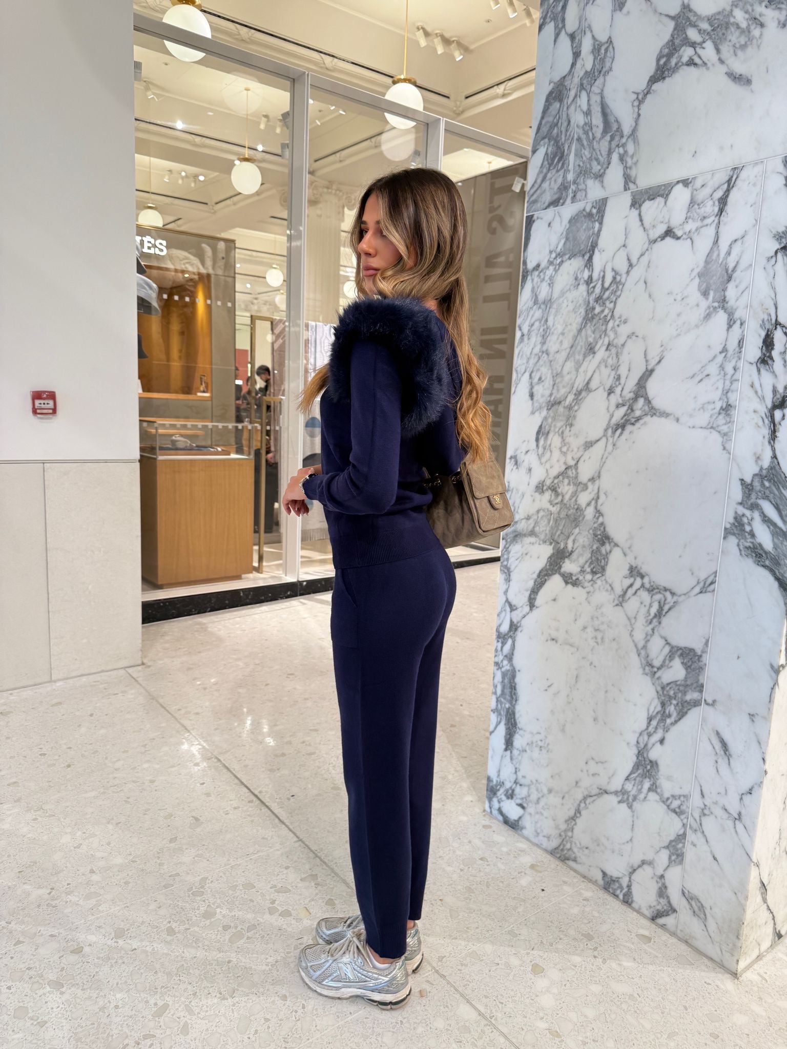 Fur knit tracksuit - Navy