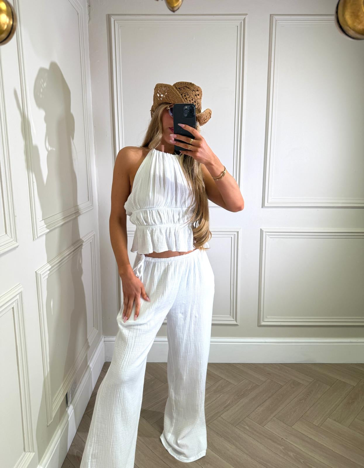 Olivia cheesecloth trouser set - white