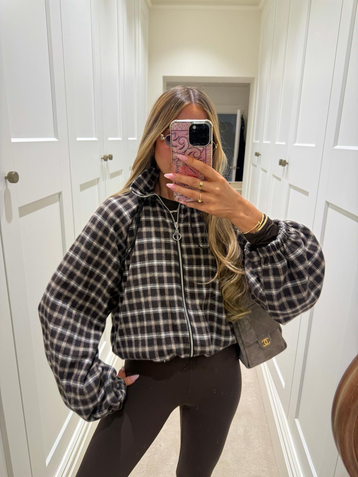 Check toggle jacket - brown