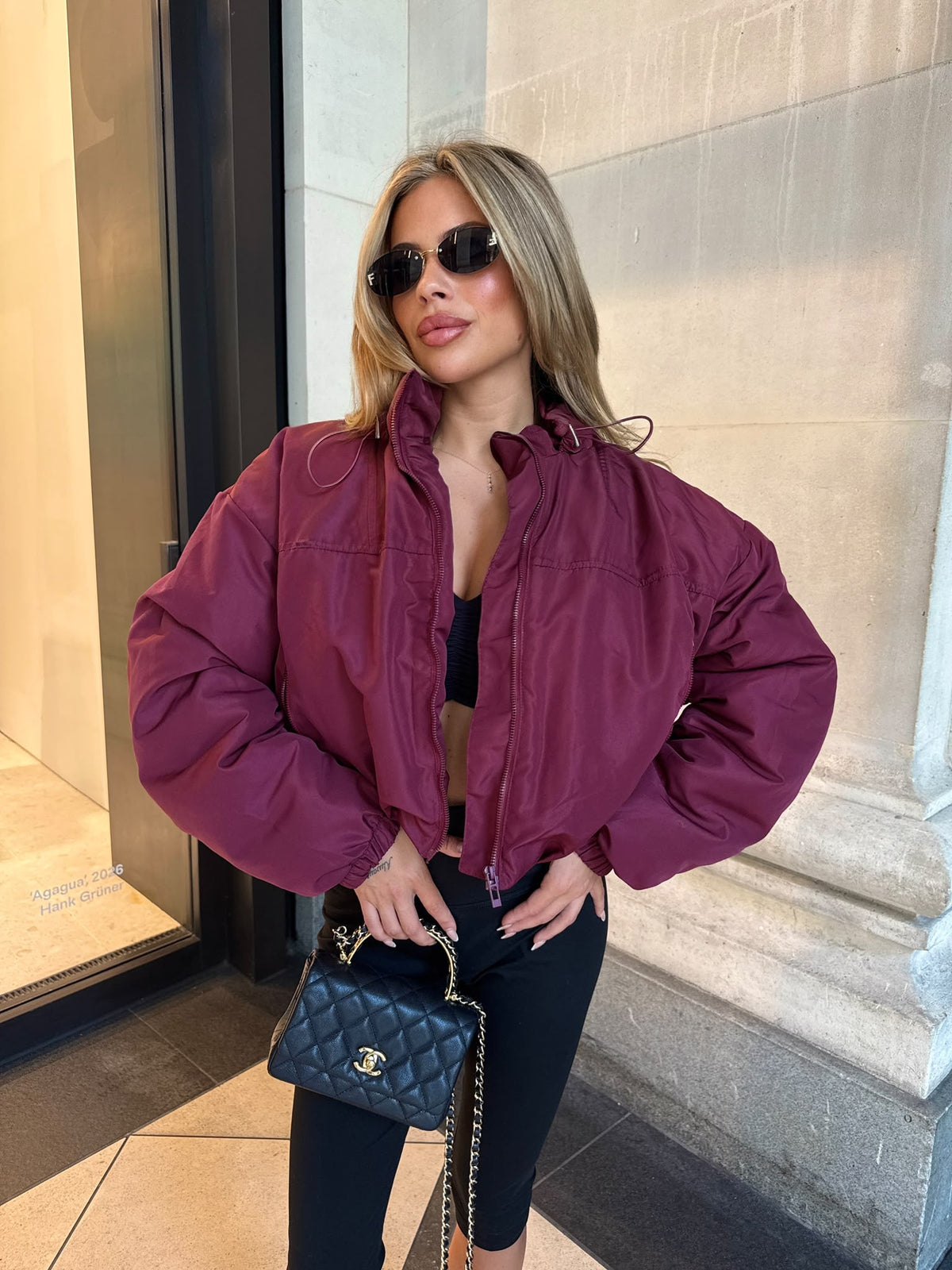 Hood crop jacket - burgundy