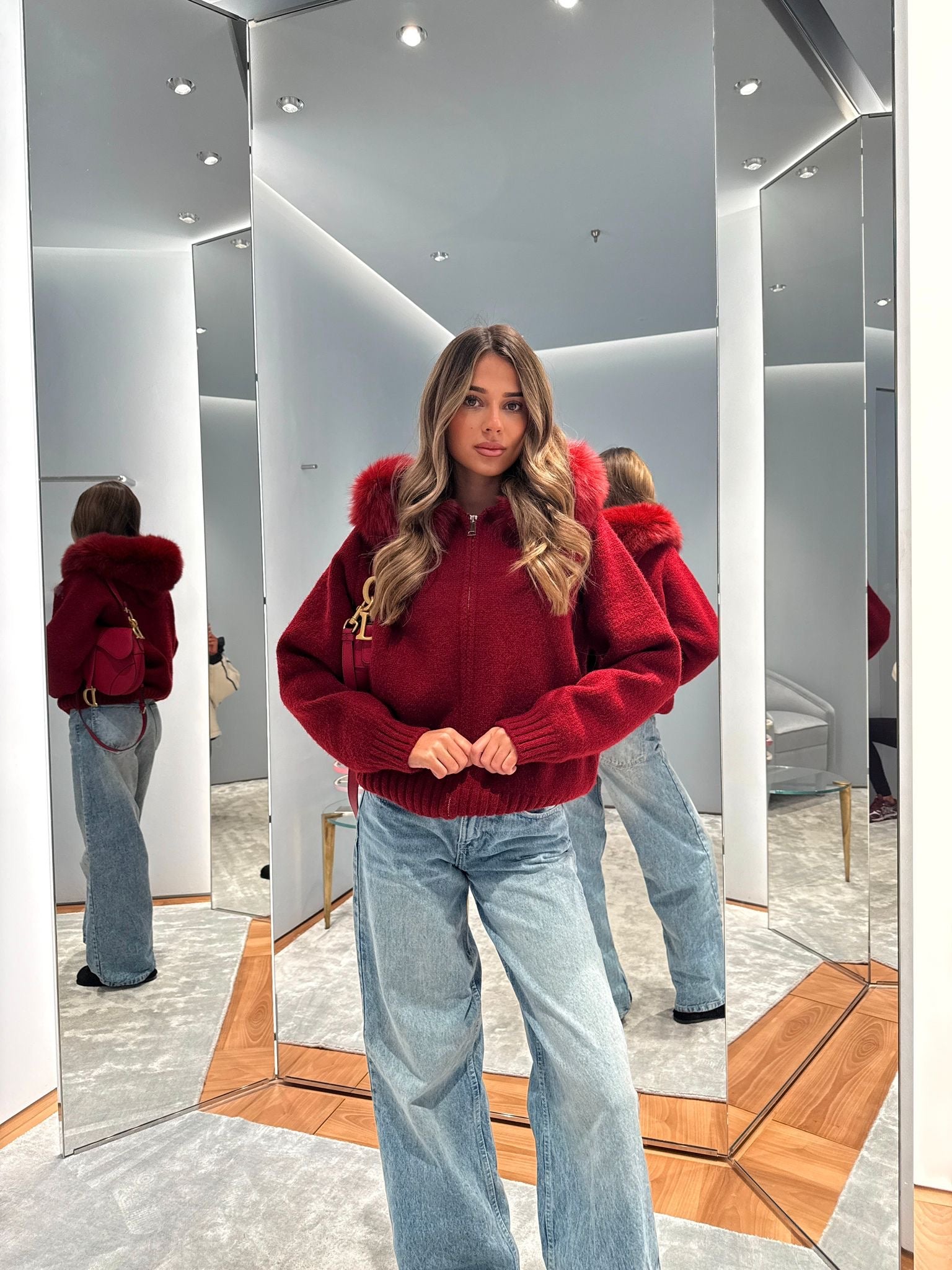 Luxury Fur Cardigan Jacket - red PRE ORDER