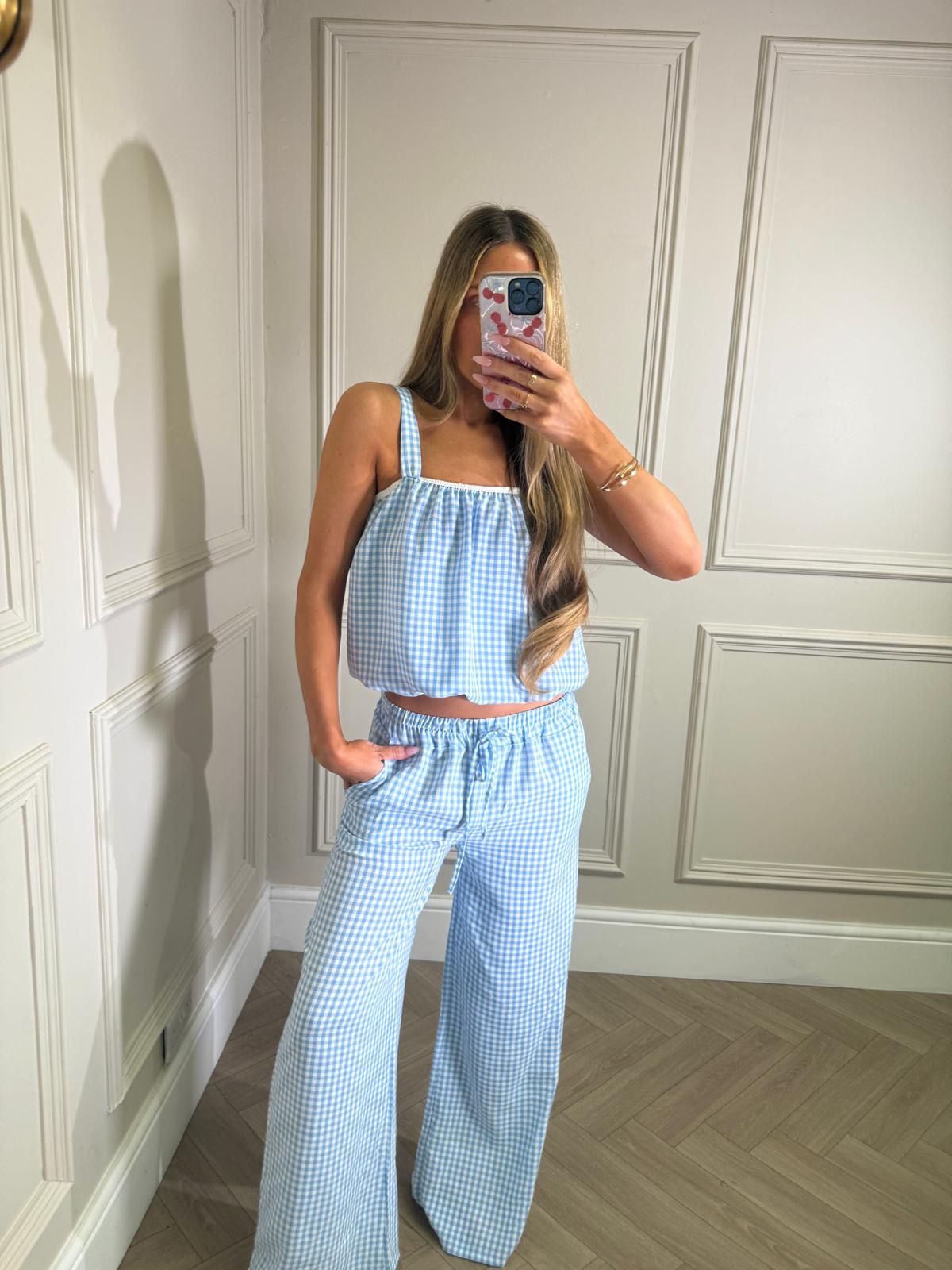 Gingham trouser co-ord - baby blue
