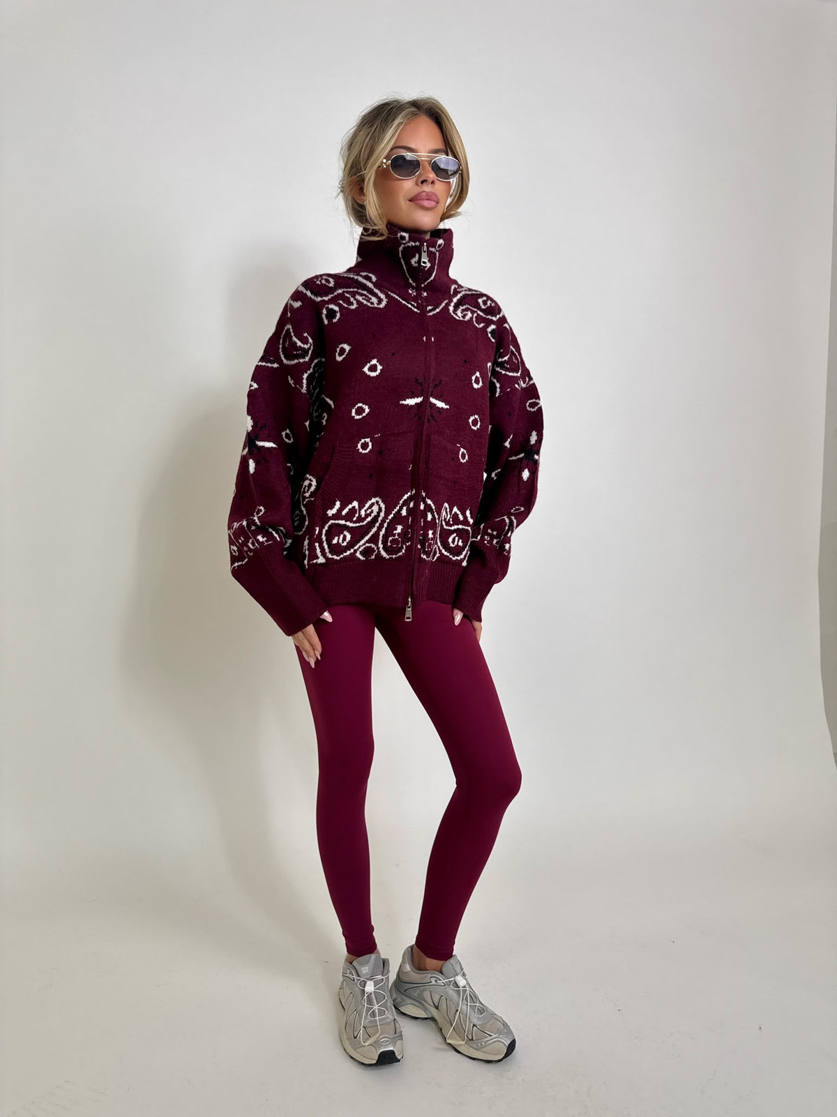 Bandana knit cardigan - burgundy