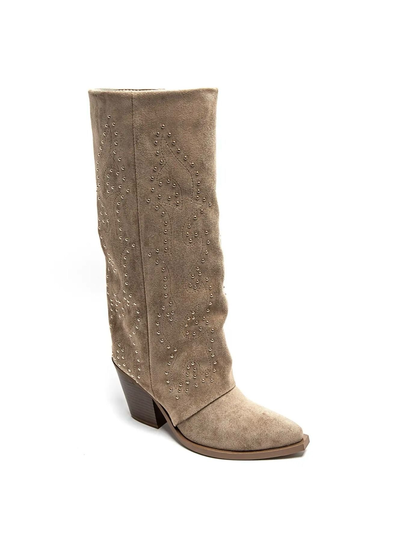 Fold Stud Western Boots - Taupe