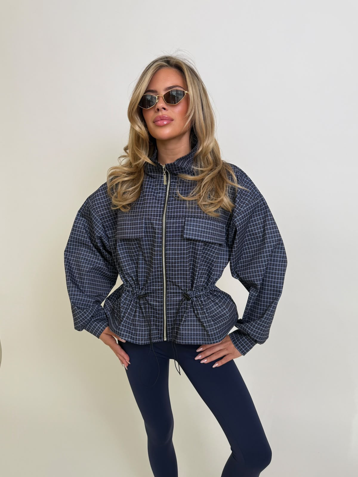 Pull in check jacket - navy