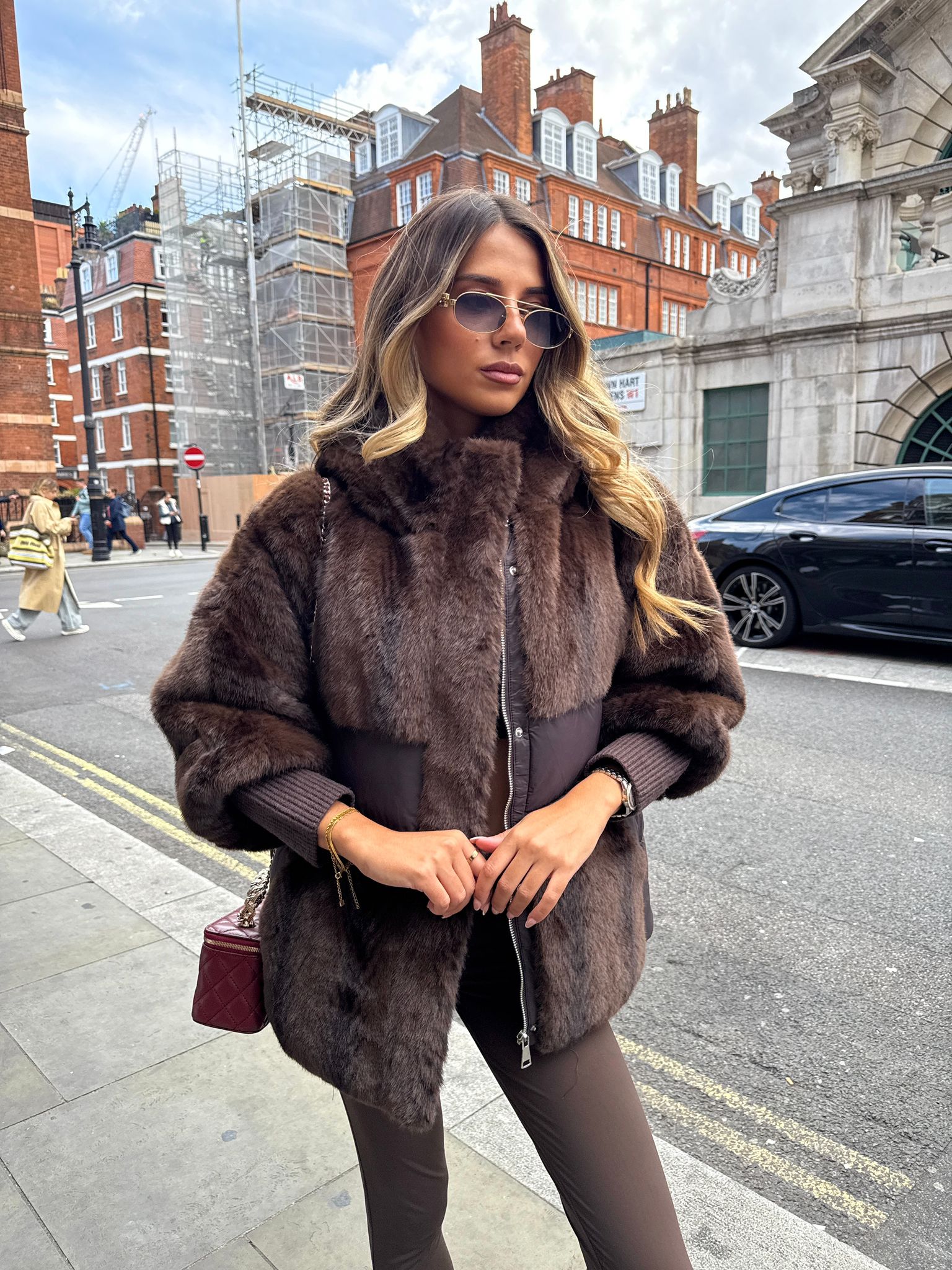 Padded faux fur jacket - brown