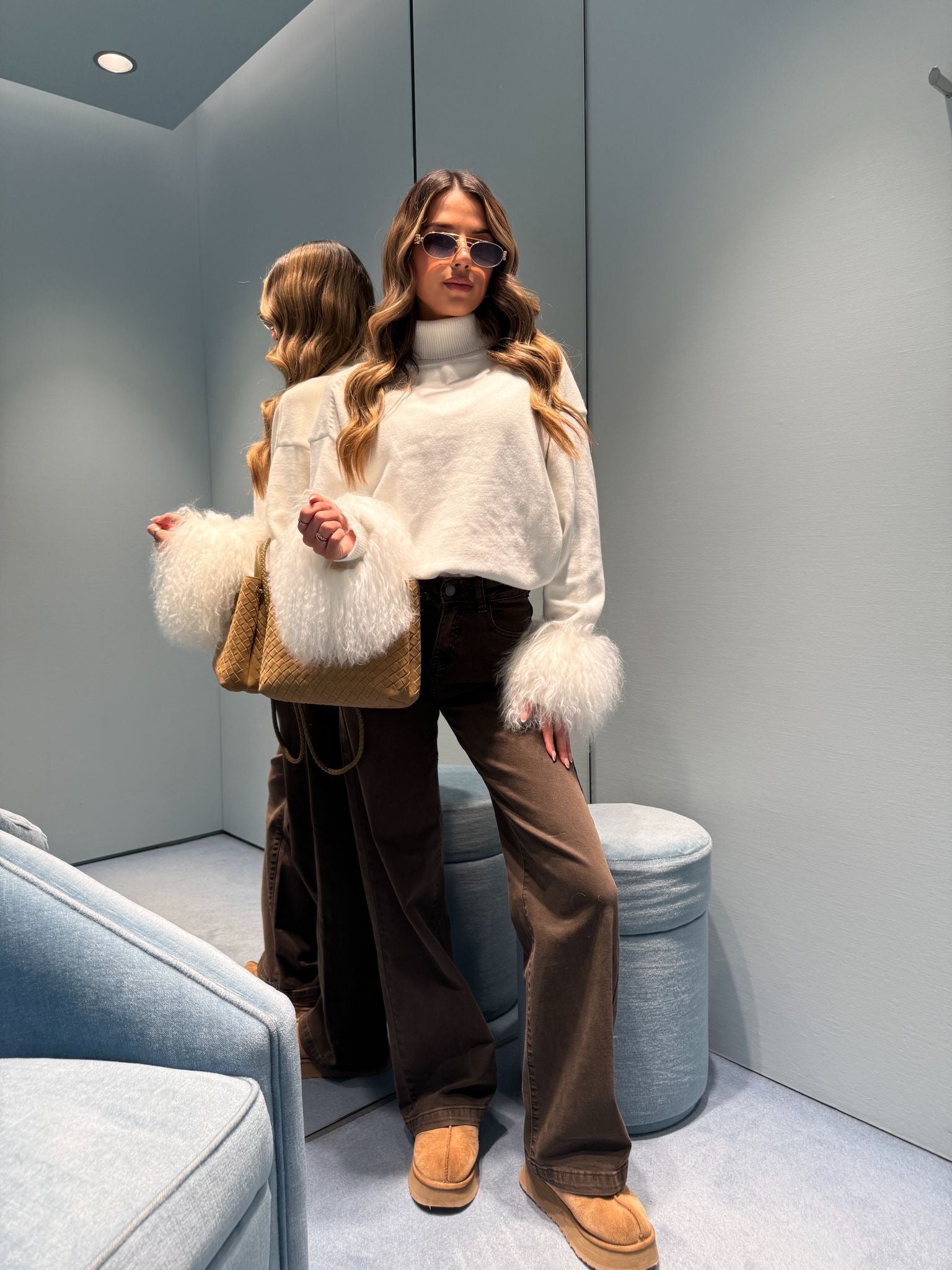 Valentina Fur Cuff Jumper - white