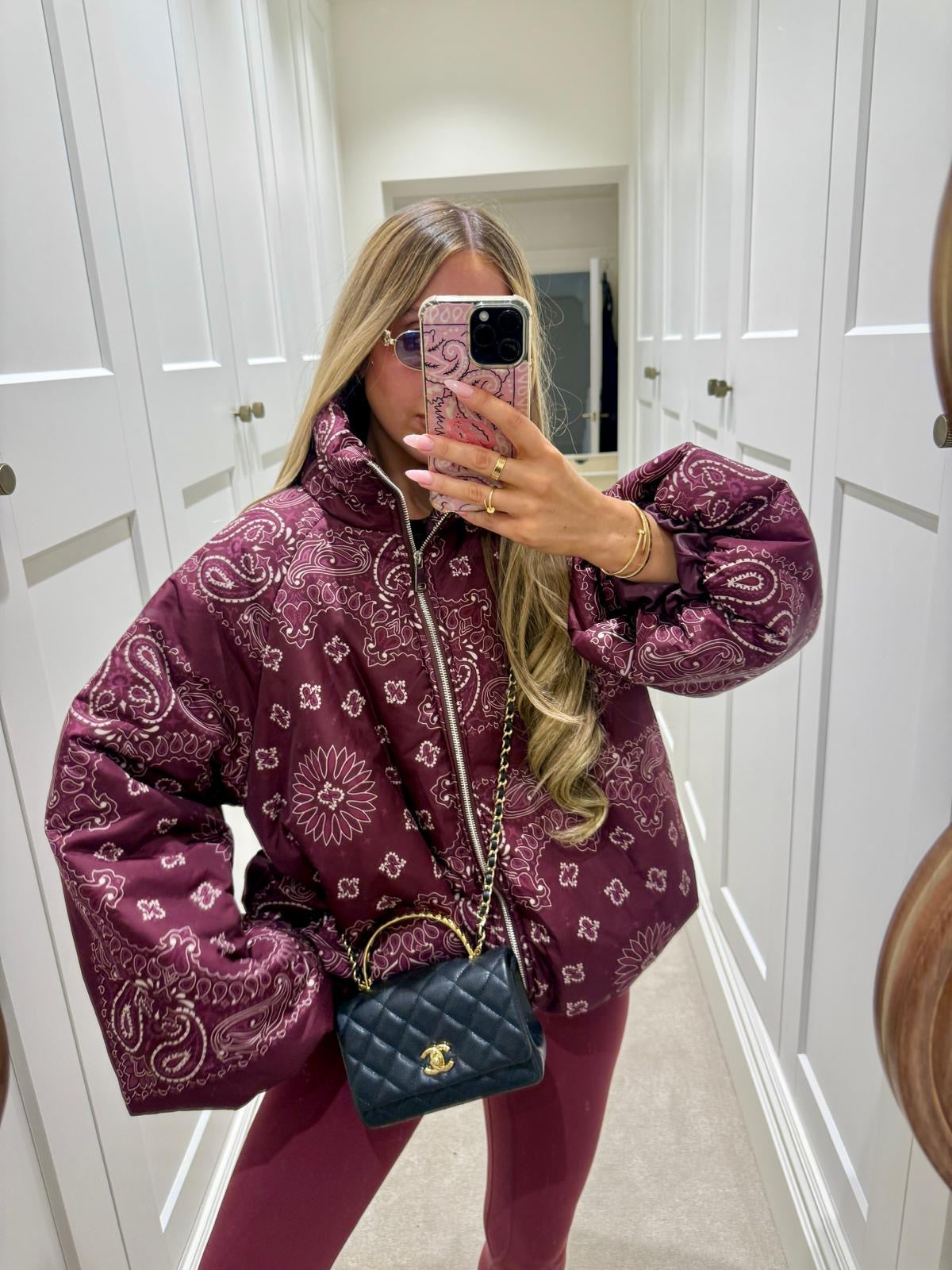 Bandana puffa jacket - wine