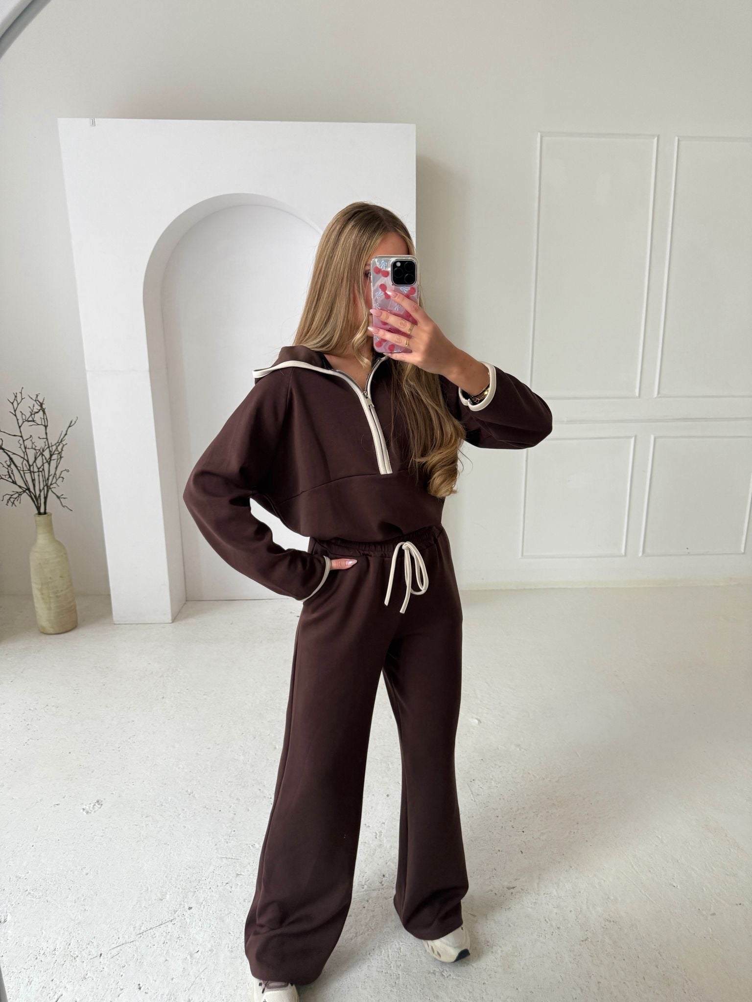 Half zip contrast tracksuit - brown